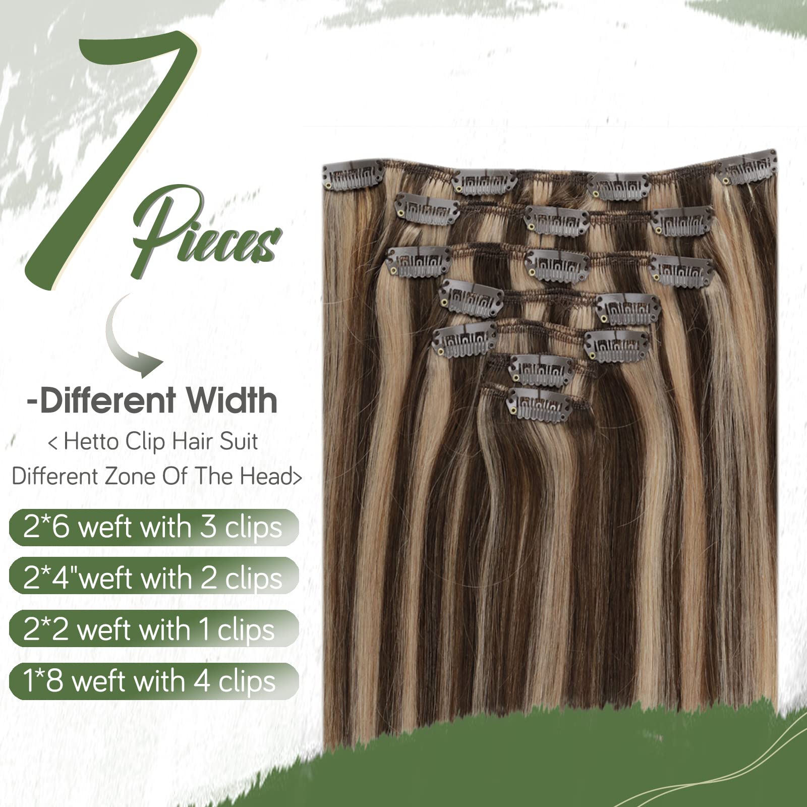 Hetto Clip In Hair Extensions Brown Highlight Blonde Clip In Human Hair Extensions 18 Inch 7 Pieces Hair Extensions Clip In Real