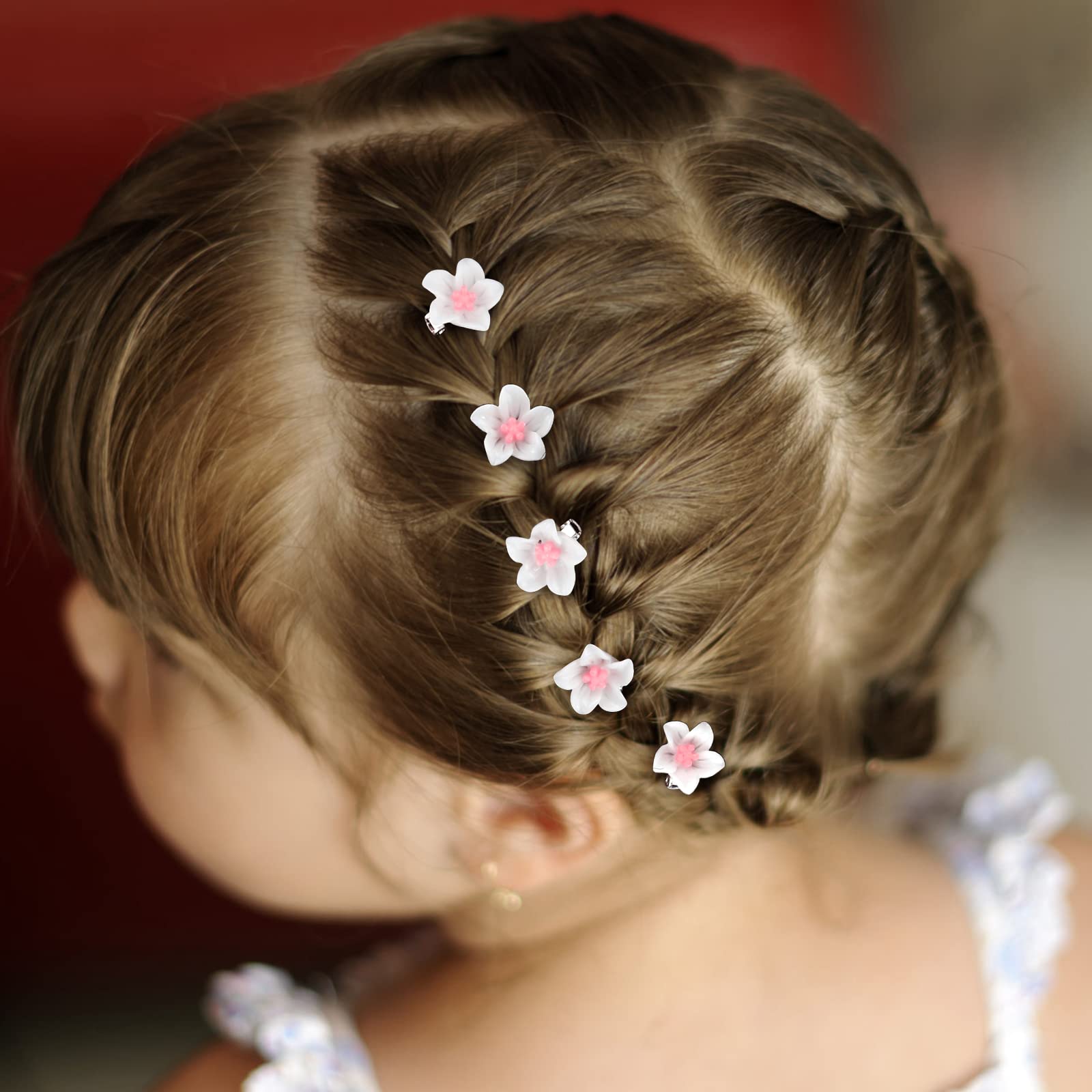 Wecoe 20 Pcs Small White Lily Hair Clips with Pink Flower Core - Cute Tiny Mini Decorative Accessories for Girls, Toddlers, and 