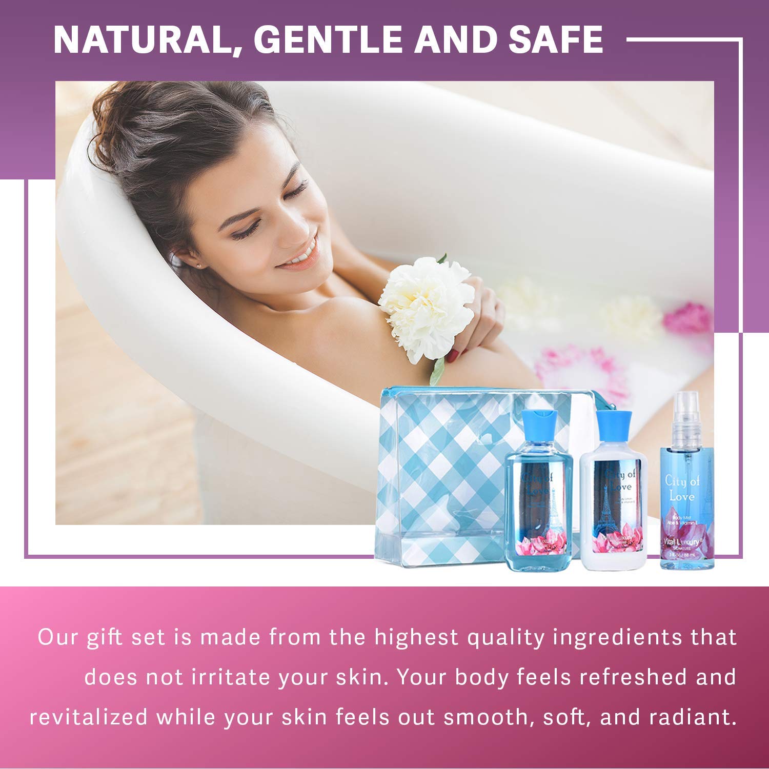 Bath And Body Gift Set For Women & Girls, City Of Love Spa Set, Personal Self Care Travel Kit, 3Pcs Set For - Shower Gel, Body L