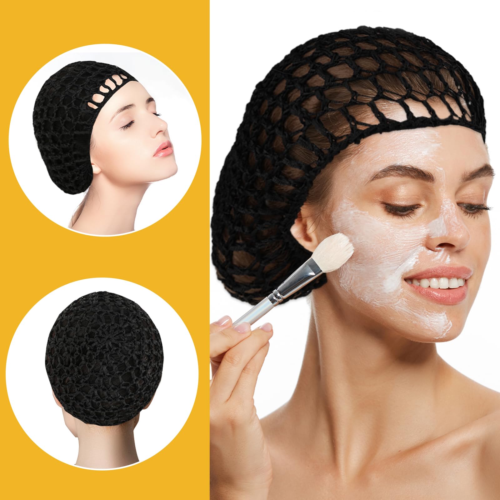 Hair Net For Sleep, 2 Pieces Mesh Crochet Hair Net Snood Hat Sleep Cap Shower Cover Ornament For Women Black And Gray