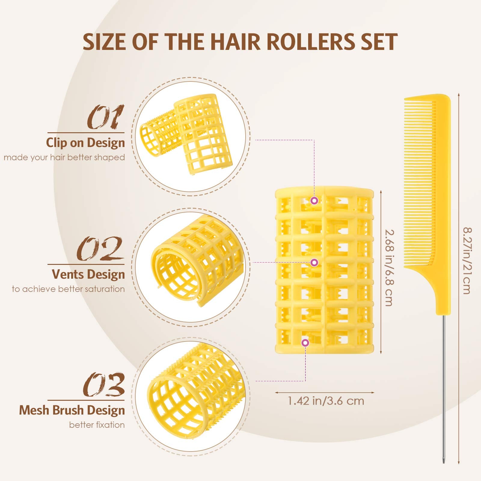 Syhood Hair Roller, 12 Pieces Large Size Plastic Hair Rollers With Steel Pintail Comb For Short Hair Long Hair Hairdressing Styl