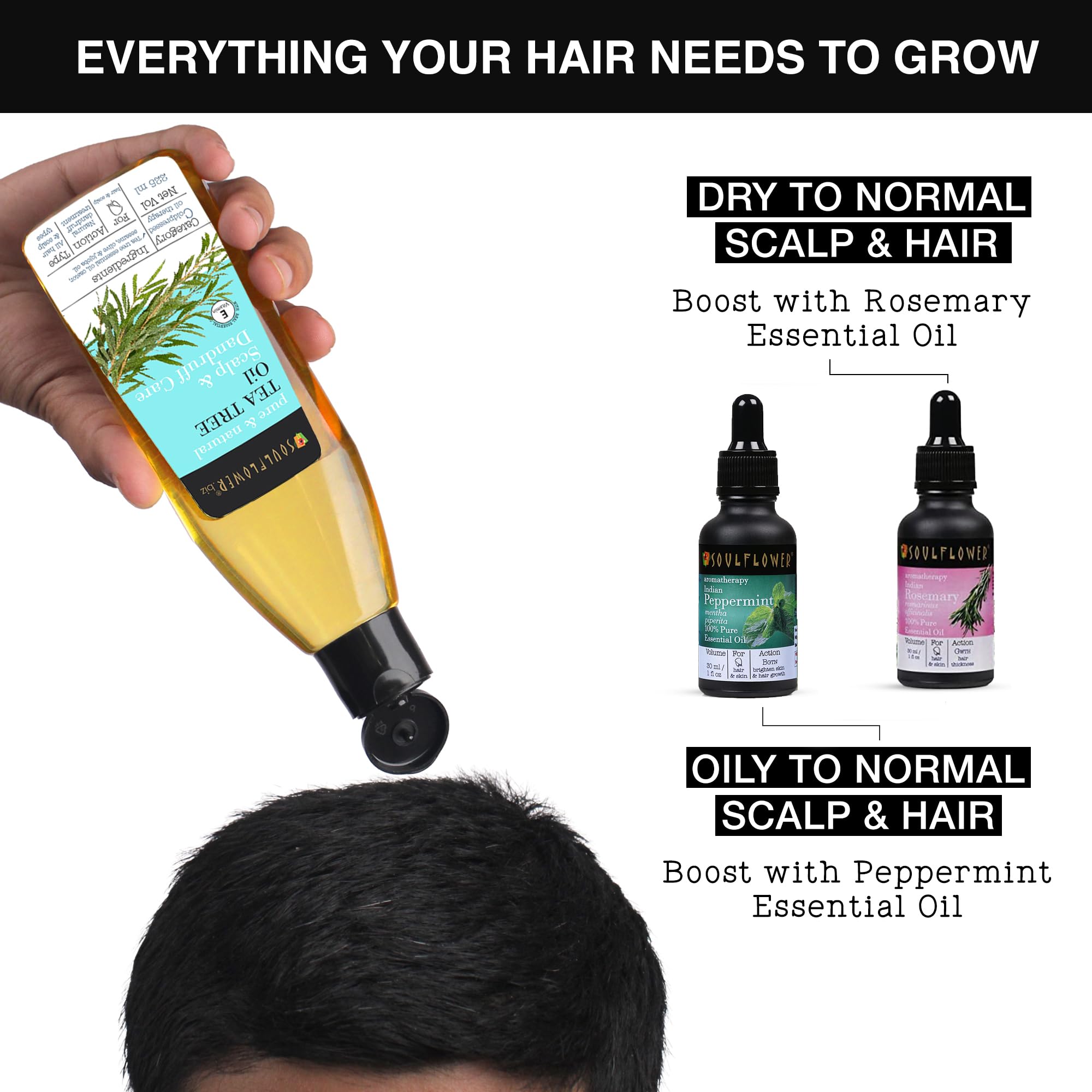 Soulflower Tea Tree Hair Oil For Dandruff & Hair Loss Control, Scalp Treatment - 100% Pure, Organic, Natural, Coldpressed, Vegan