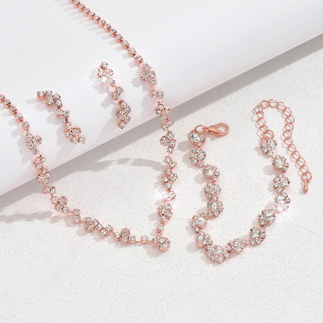 Unicra Rhinestone Necklace Earrings Set Bridal Wedding Jewelry Sets Prom Costume Jewelry Set for Women and Brides
