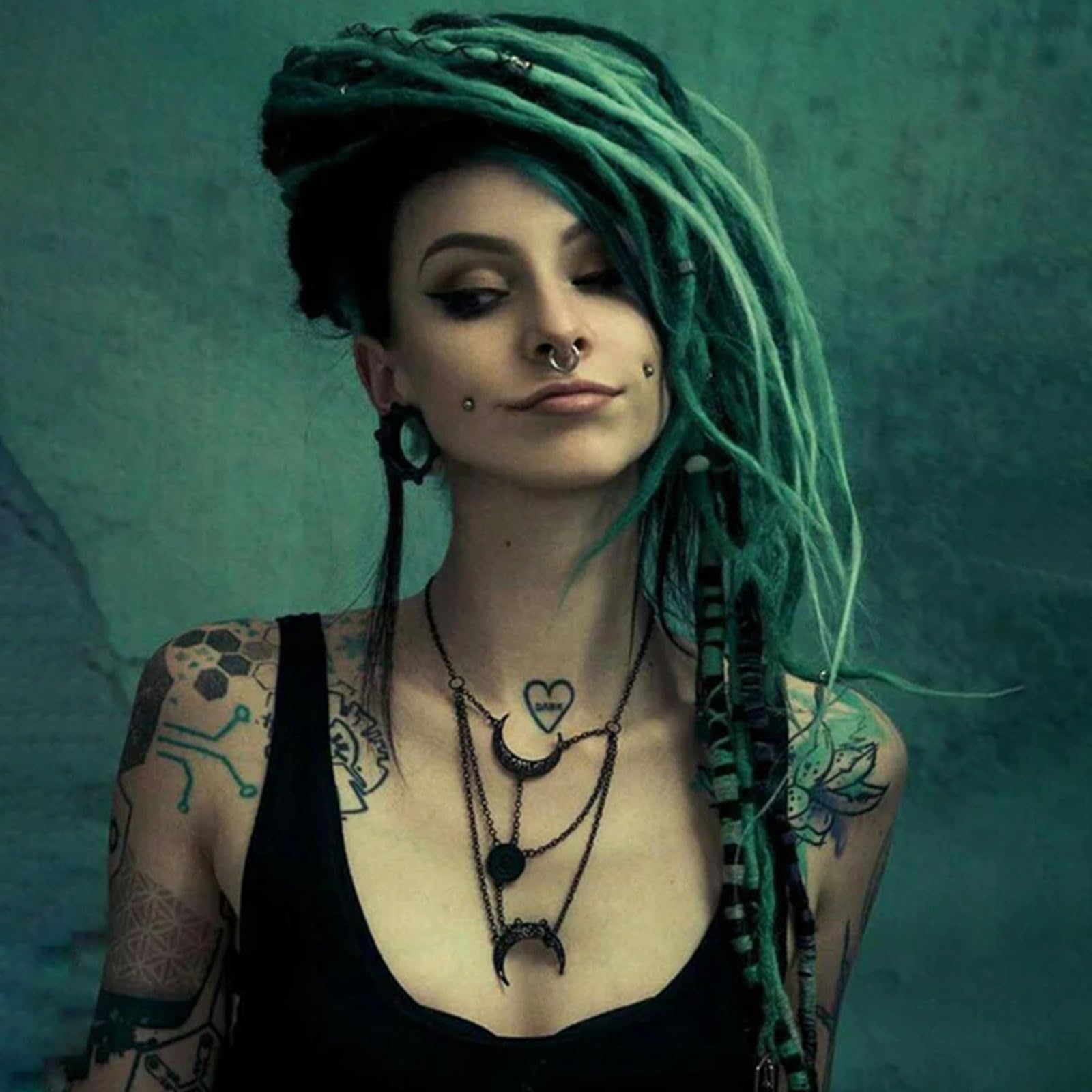 Kraler 24 inch 40 Strands Thick Dreadlock Extensions, SE Teal Green Crochet Dreadls Extensions of Synthetic Hair 1cm Width Hip H