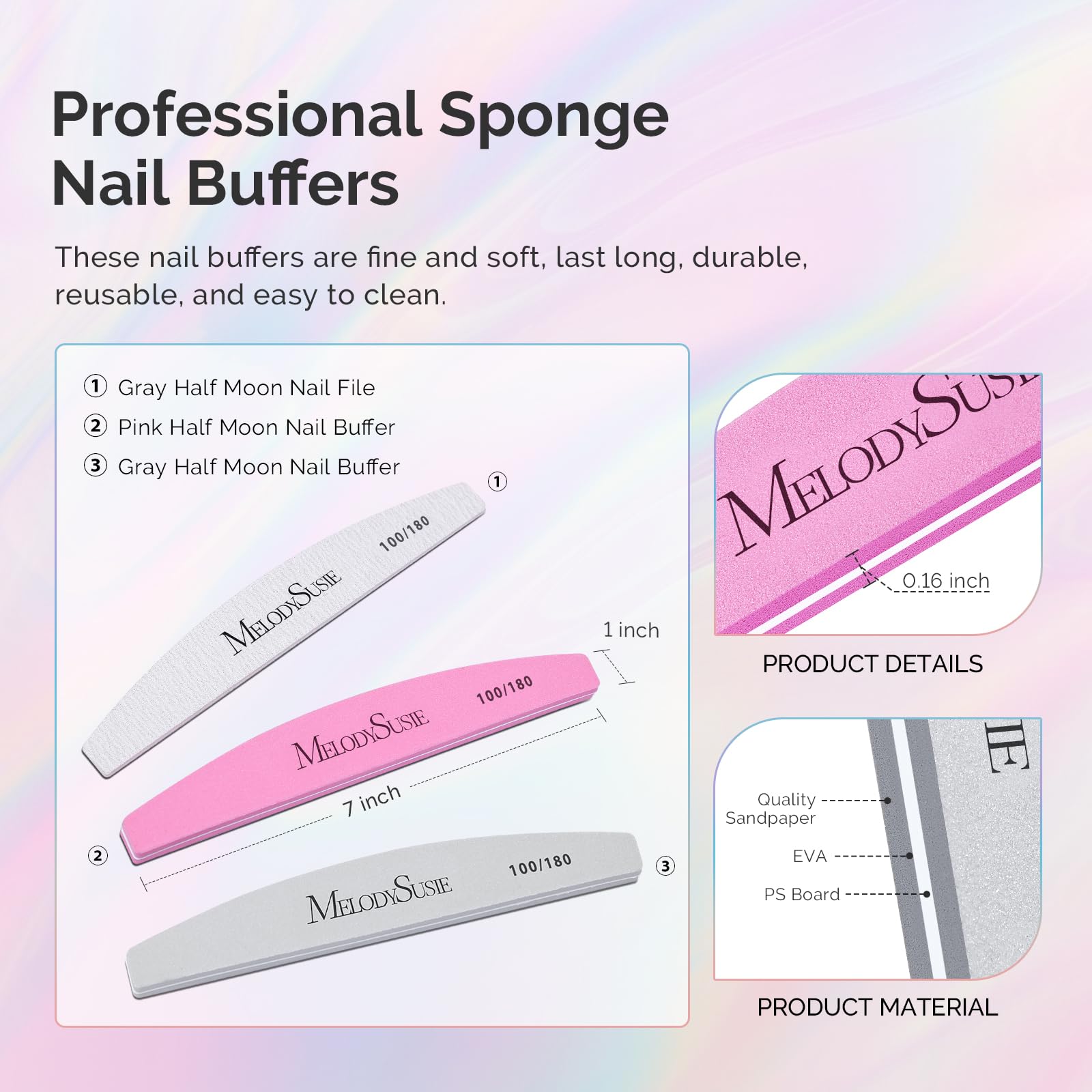 Melodysusie 16Pcs Professional Nail Buffer Kit,Nail Files And Buffers,Nail Buffer Block,Nail Brush, Nail File Buffers Kit For Na