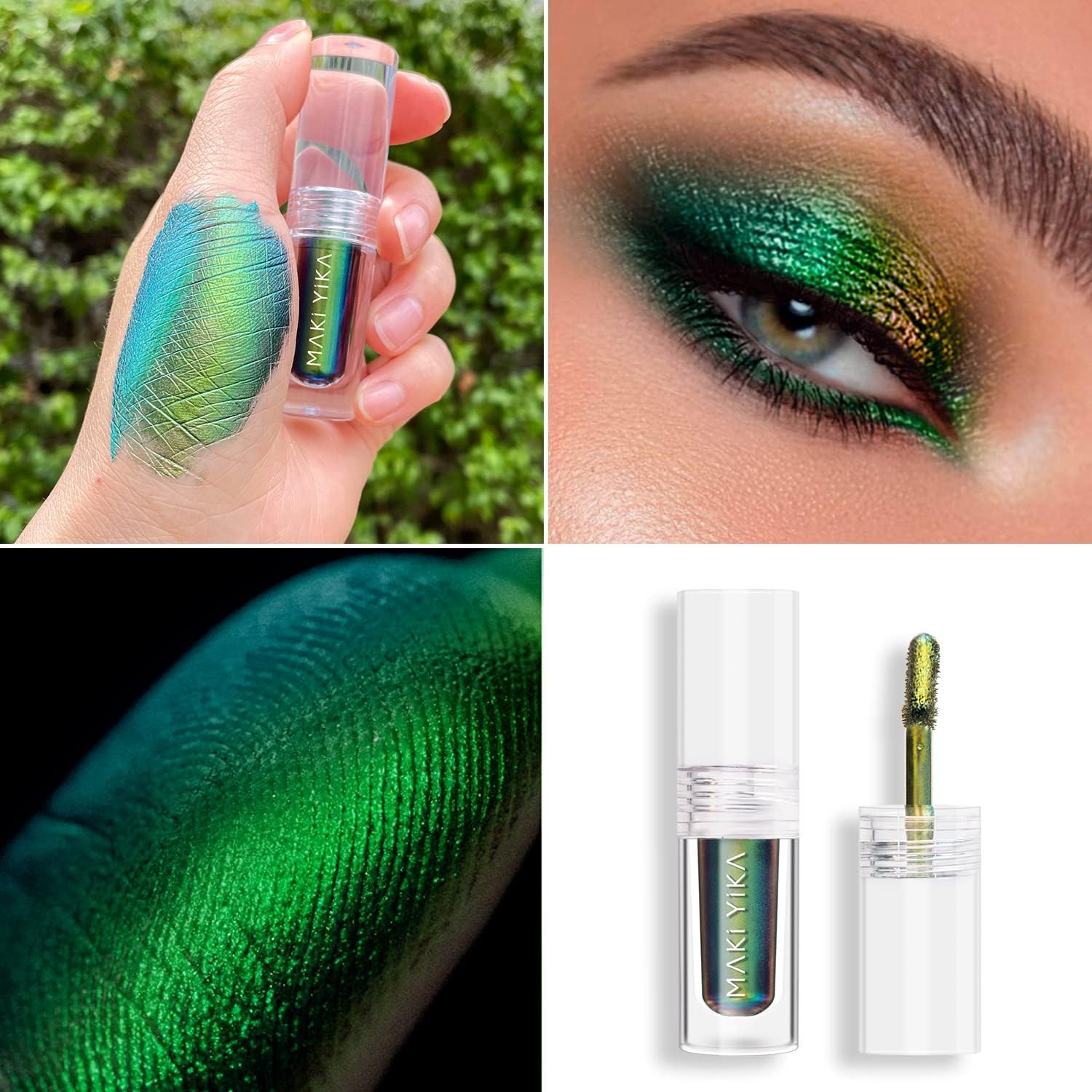 MAKI YIKA Glitter Eyeshadow Green Liquid Multichrome Eyeshadows Long Lasting Metallic Chameleon Eye Shadow Holographic Eye Toppe