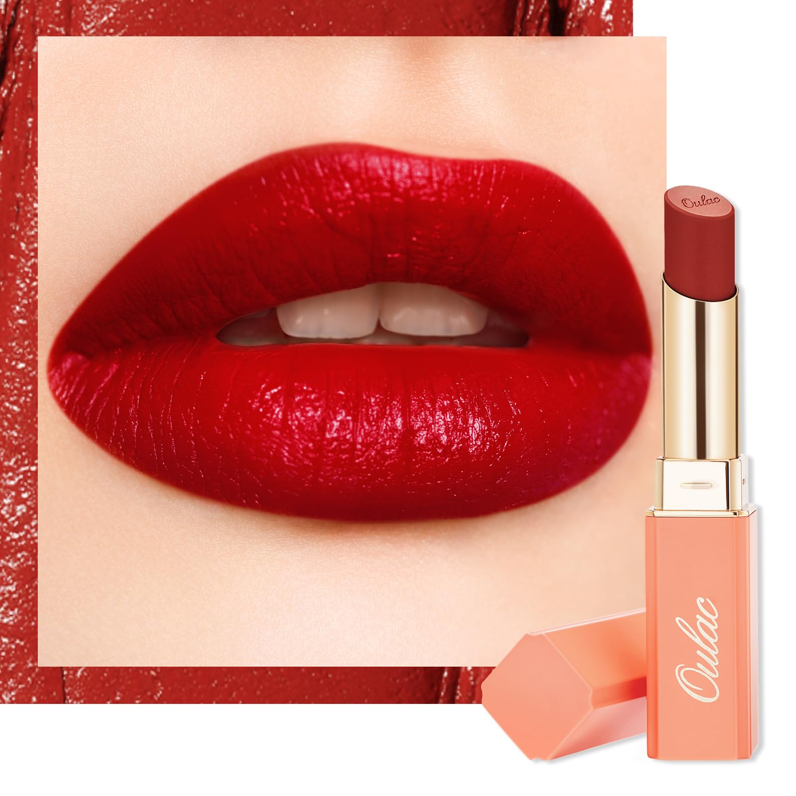 Oulac Red Lipsticks for Women, Deep Red Matte Lipstick, Full Coverage Lip Color, Satin Matte Finish, Cream Texture, Hydrating, I