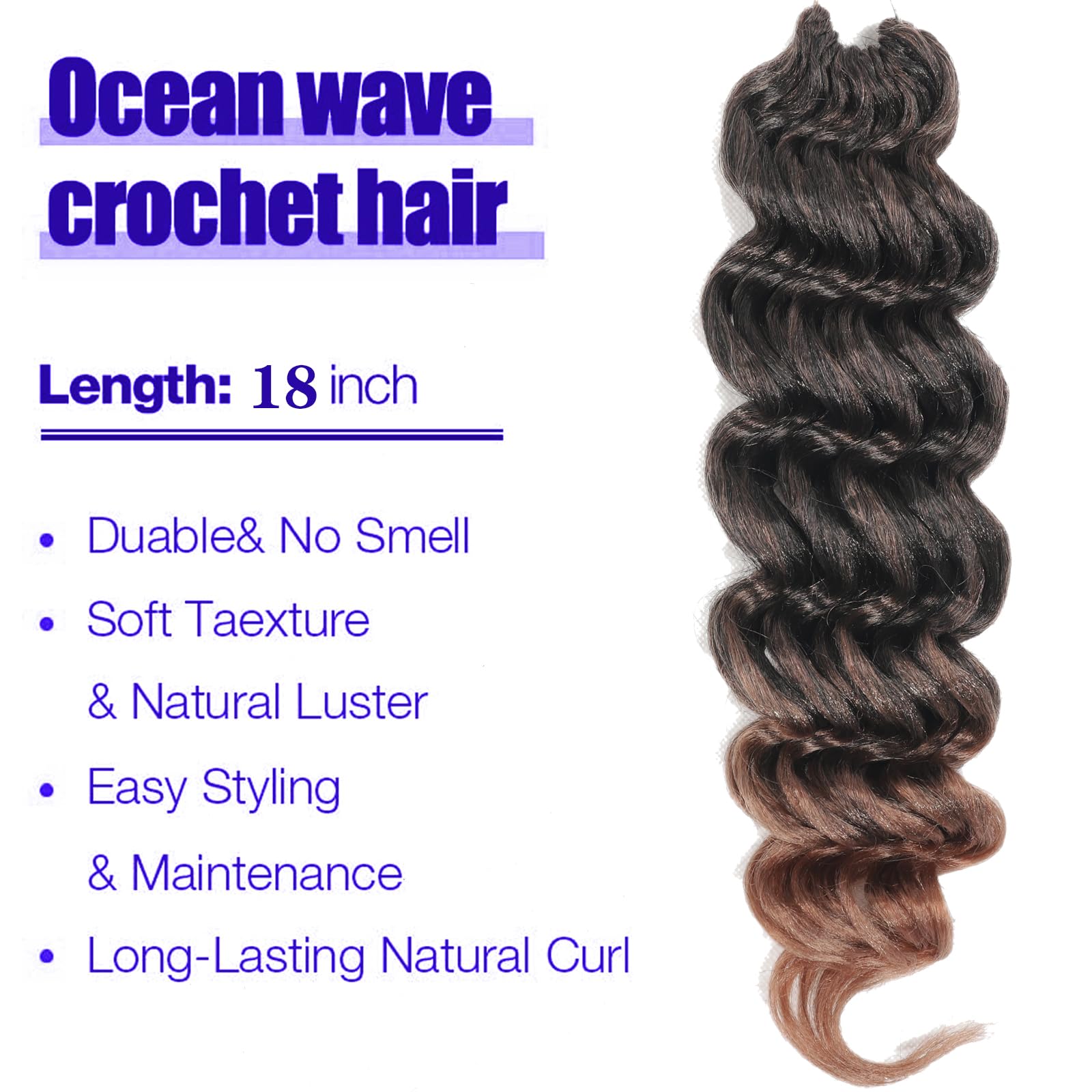 18 Inch Ocean Wave Crochet Hair 7 Packs Deep Wave Crochet Braids Brown Ombre126 Strands Wavy Curly Braiding Hair Pre Looped Croc