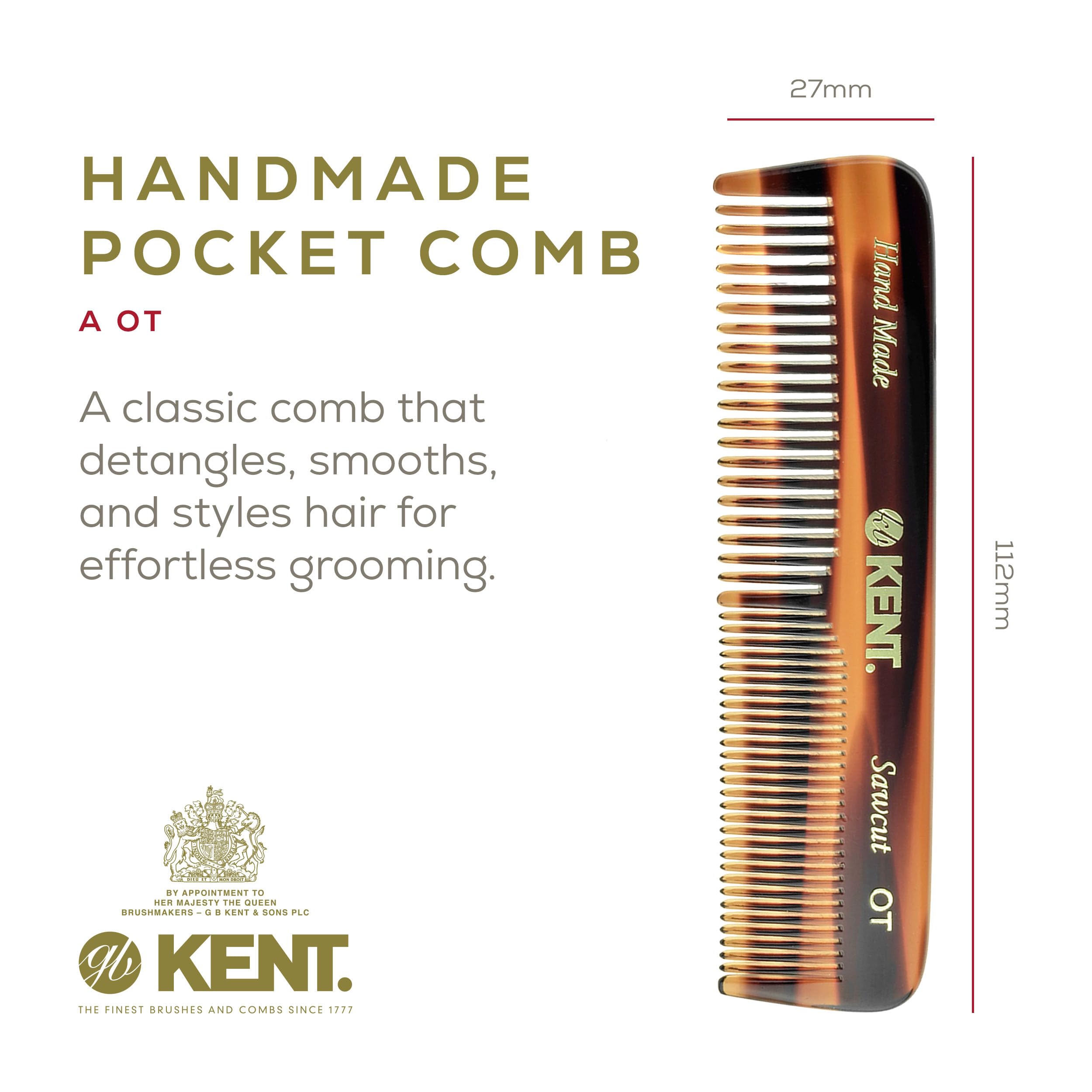 Kent Ot Pocket Comb - 4.4'' Fine And Wide Tooth Handmade Hair Comb For Men, Travel, Beard, Mustache, Women And Kids - Saw Cut An