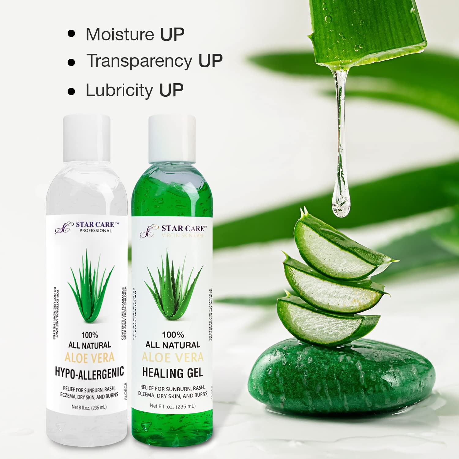 STAR CARE All Natural Aloe Vera Gel 8oz (Hypo-Allergenic)