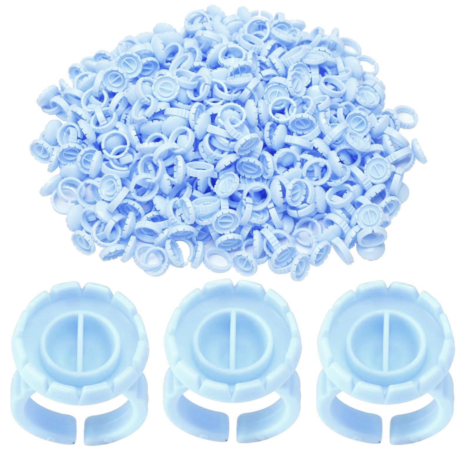 Miuffue Glue Rings for Eyelash Extensions, 300 Pcs Smart Glue Holder Easy Fanning Glue Cups for Volume Lashes, Blue