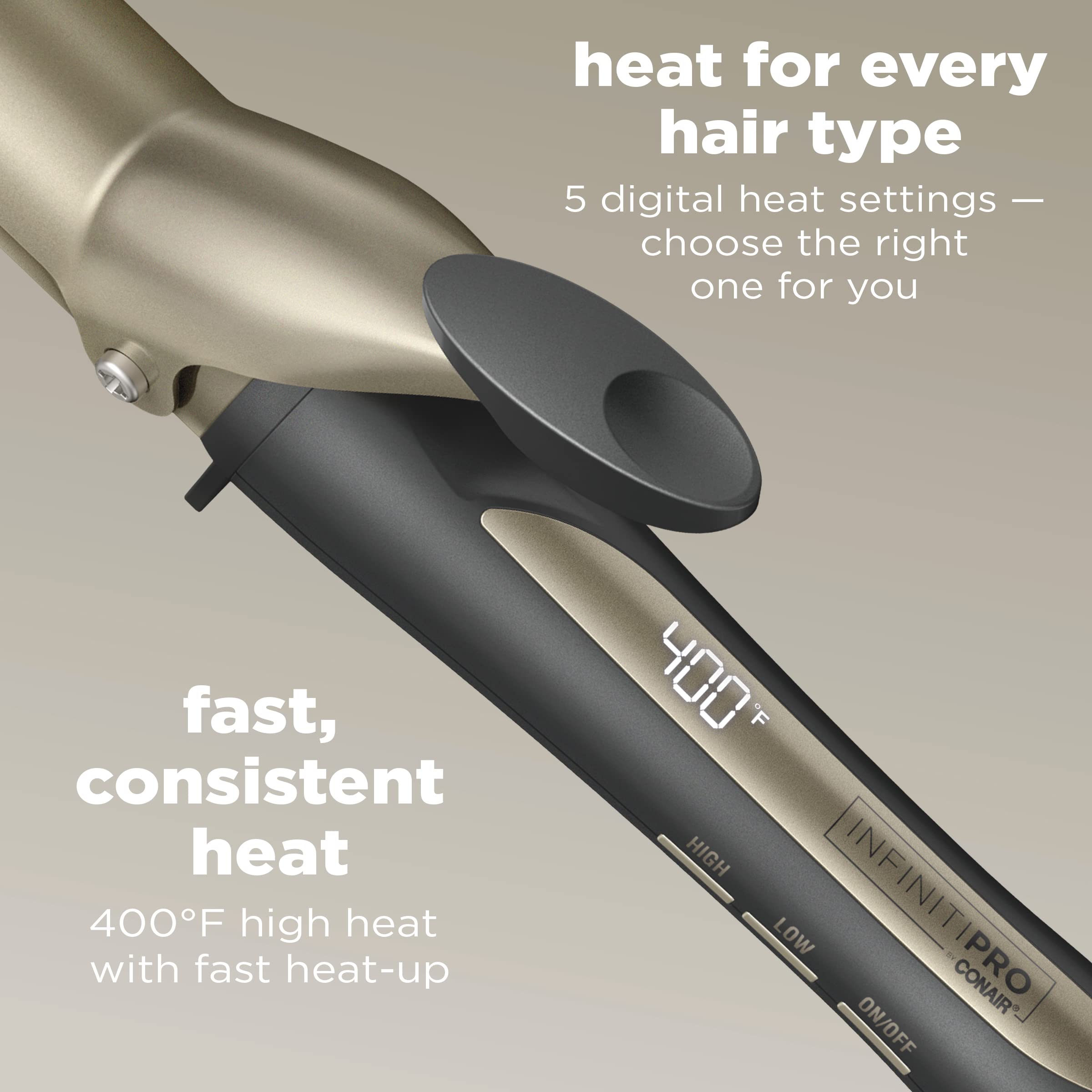 Infinitipro By Conair Tourmaline Ceramic 1 1/4-Inch Curling Iron, 1 1/4-Inch Digital Curling Iron, 1  Inch Barrel Produces Loose