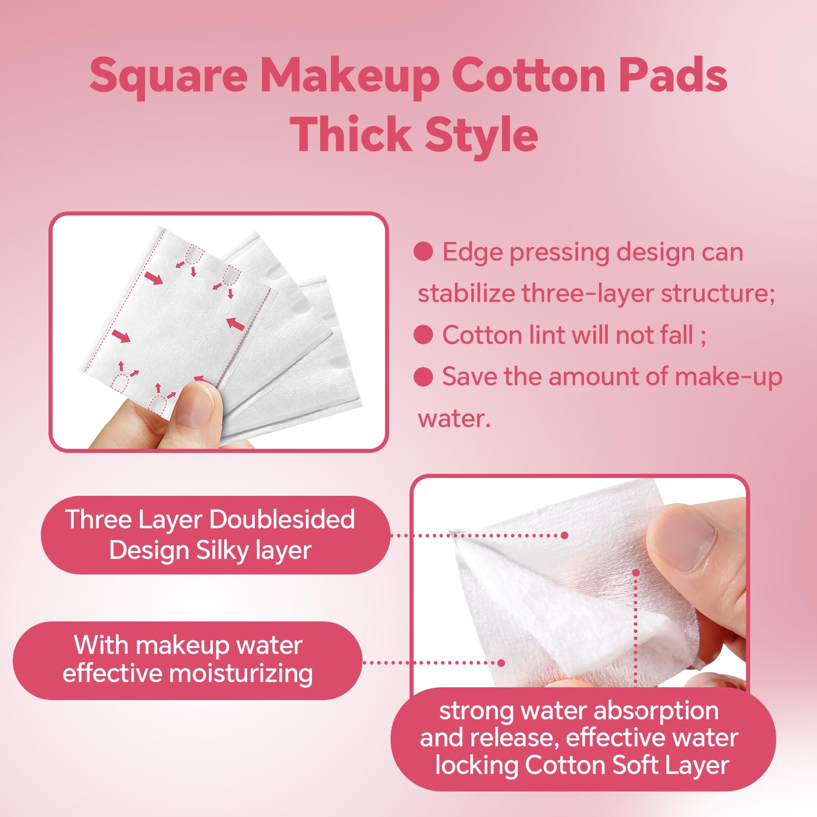 ICOTLE Square Makeup Cotton Pads, 200 Thick and 800 Ultra-Thin Soft, Lint-Free Pads for Makeup Removal, Toner Application and Da