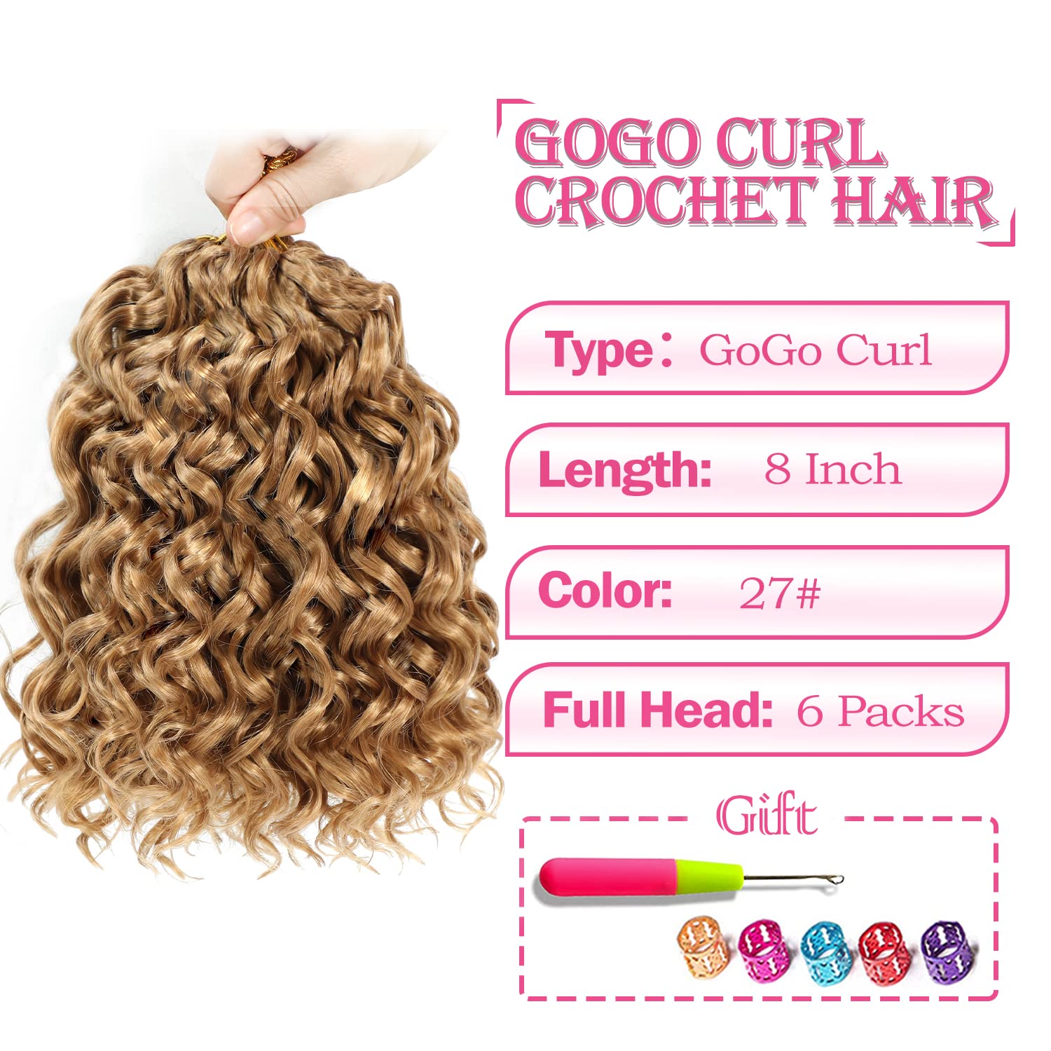Gogo Curl Crochet Hair 8 Inch 6 Packs Short Curly Crochet Hair Beach Curl Water Wave Curly Crochet Braids Hair, Deep Wave Synthe