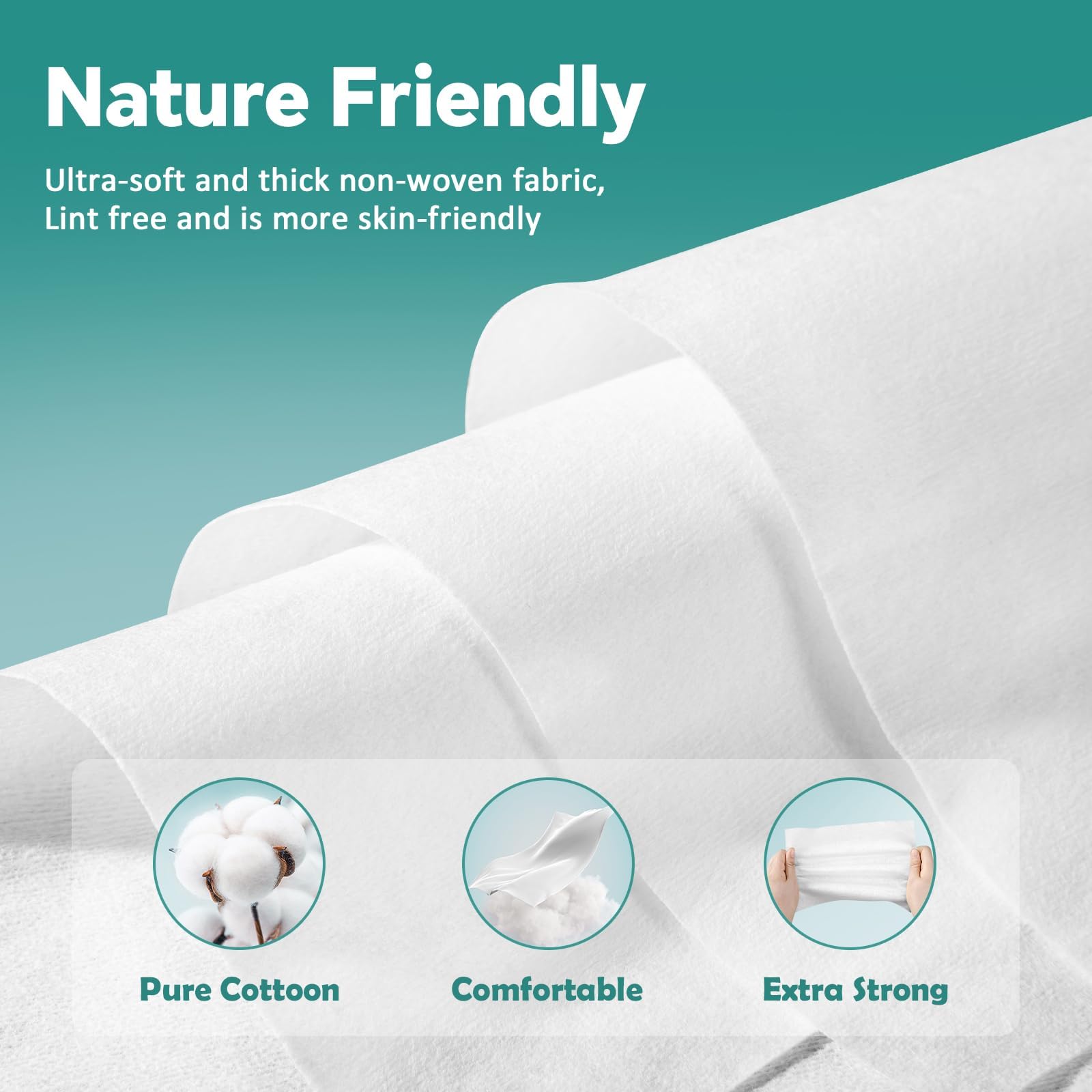 Disposable Face Towels - 100% Cotton Facial Tissues for Dry and Wet Use, Biodegradable Wipes for Makeup Removal and Skin Cleansi