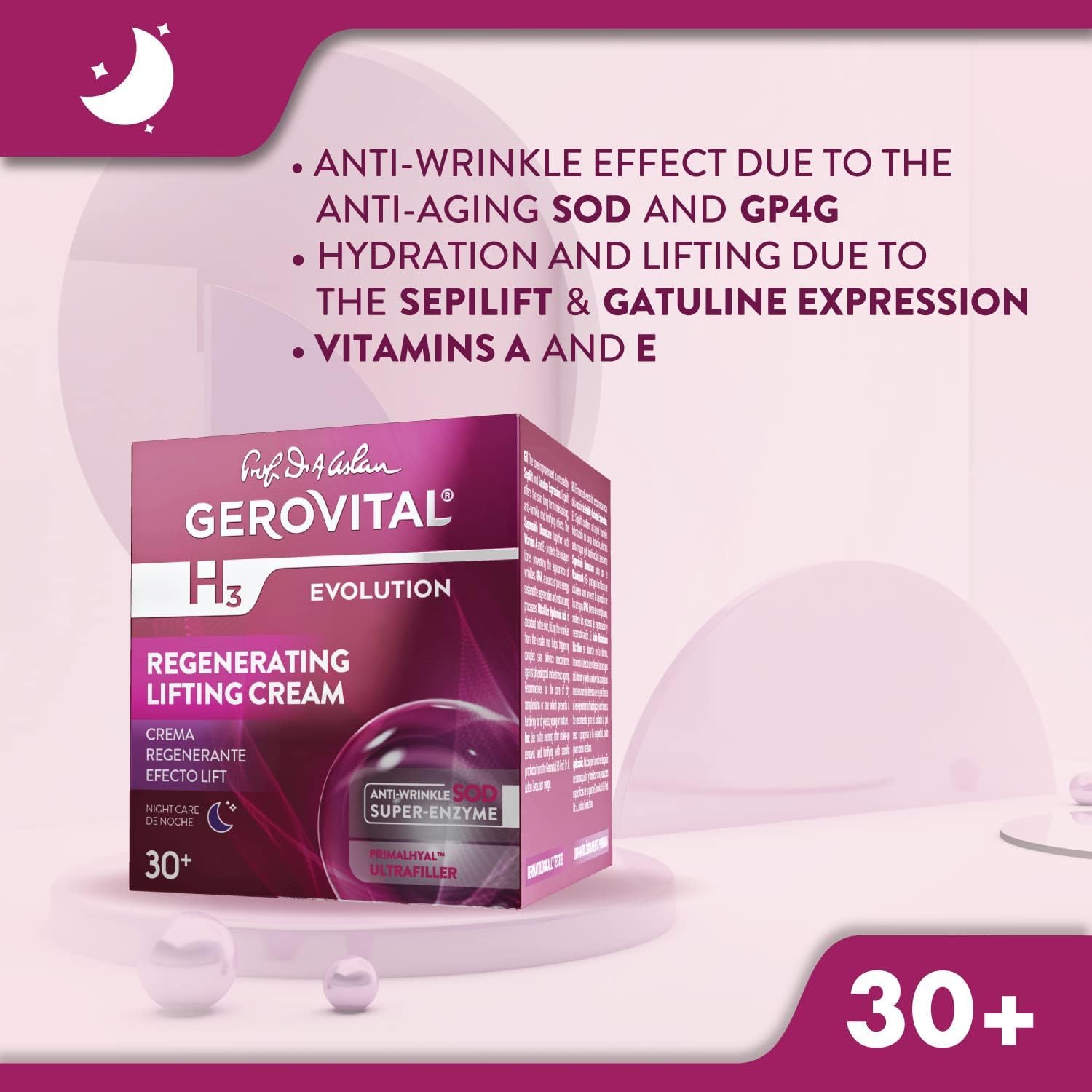 Gerovital EVOLUTION Regenerating Lifting Cream Night Care with Superoxide Dismutase SOD (Anti-Aging Super Enzyme), Ultrafiller H