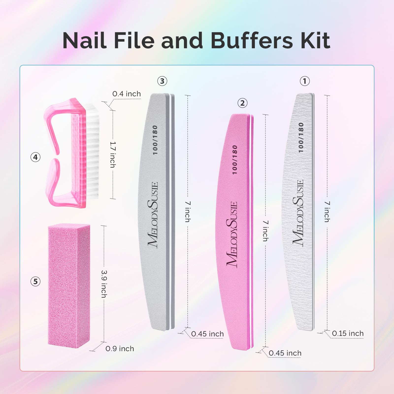 Melodysusie 16Pcs Professional Nail Buffer Kit,Nail Files And Buffers,Nail Buffer Block,Nail Brush, Nail File Buffers Kit For Na