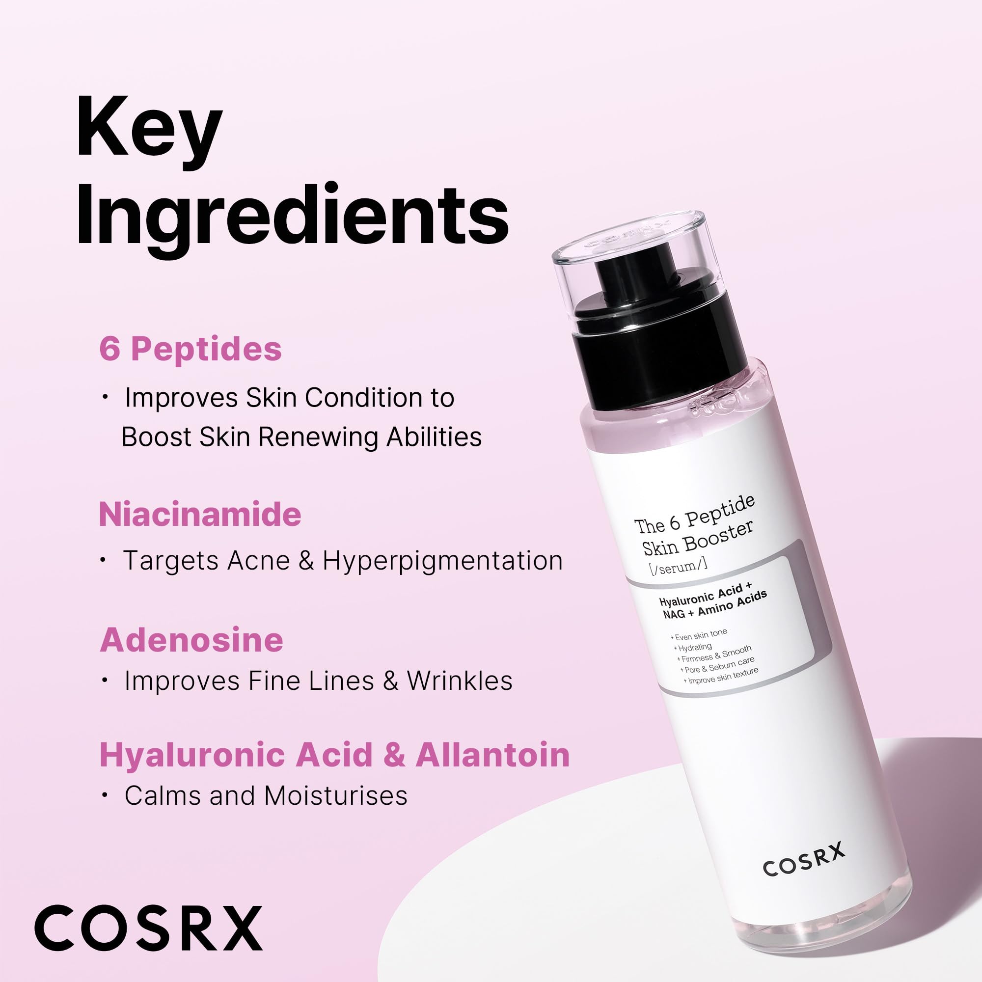 Cosrx 6X Peptide Collagen Booster Toner Serum, Niacinamide & Hyaluronic Acid Skin Renewal Boosting Facial Essence For All Skin T
