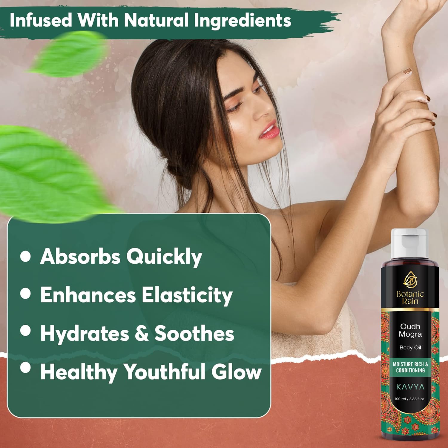 Botanic Rain Ayurveda Body Oil With Oudh & Mogra, Organic Body Oil After Shower, Moisturizing & Hydrating Natural Body Oils For