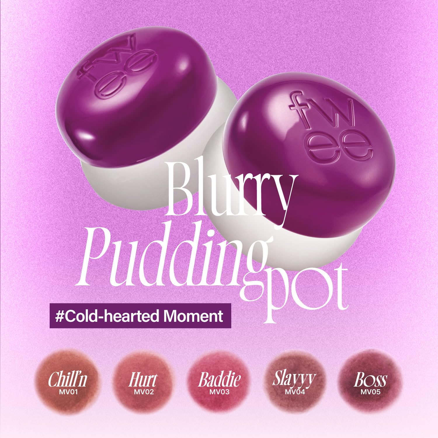 Fwee Lip&Cheek Blurry Pudding Pot | Cold-Hearted Moment - Slayyy | Makeup Blush, Buildable Lightweight, Multi-Use Soft Matte Fin