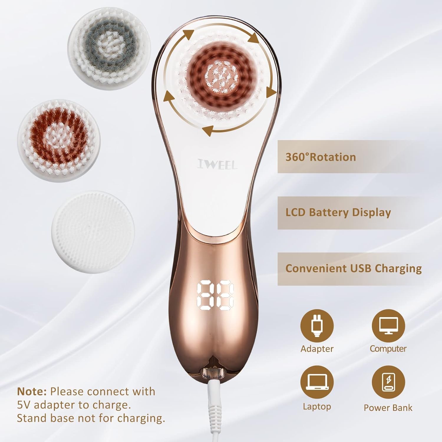 Electric Face Brush Scrubber Rechargeable Facial Exfoliator Ipx-7 Waterproof Spin Cleanser Rotating Spa Machine For Exfoliating,