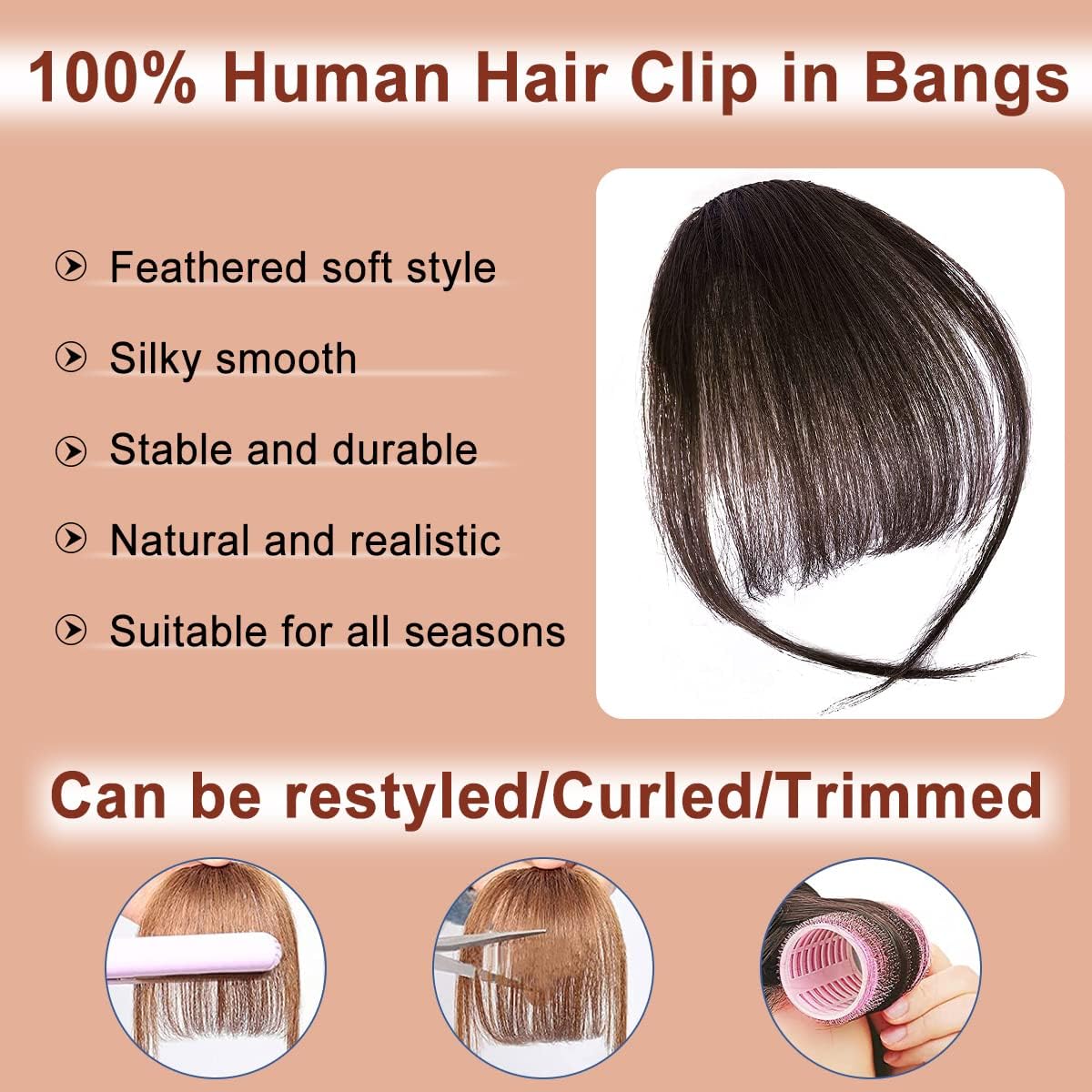 Bangs Hair Clip In Bangs 100% Human Hair Extensions Dark Brown Wispy Bangs Clip On Bangs For Women Fringe With Temples Hairpiece