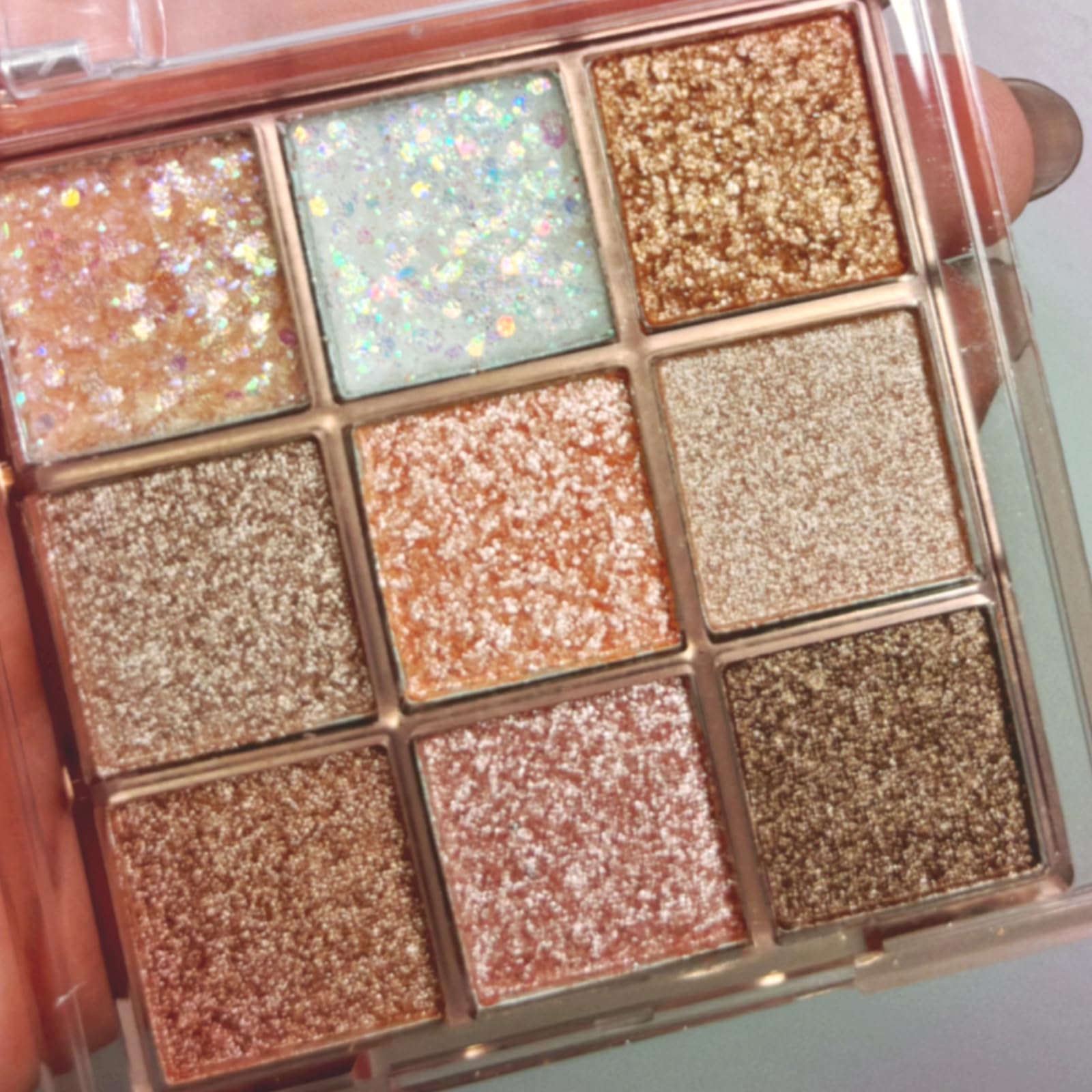 9 Colors Glitter Shimmer Eyeshadow Makeup Palette, Korean Sparkle Neutral Eye Shadow Palettes Highly Pigmented Long Lasting Wate