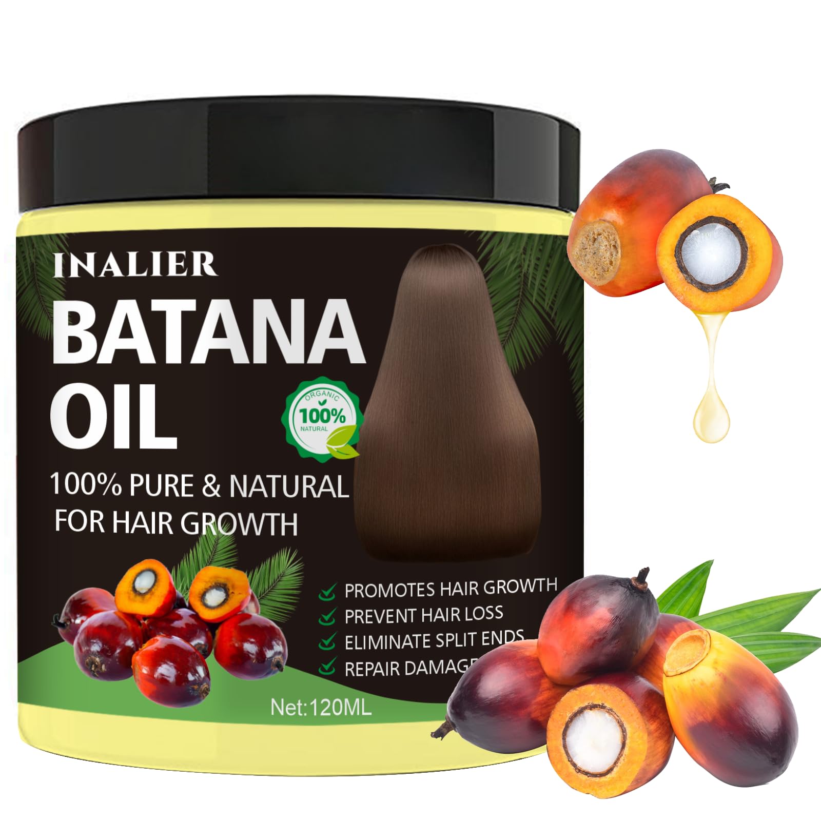 Raw Batana Oil for Hair Growth, 100% Natural Pure Batana Organic for Prevent Hair Loss, Enhances Thickness for Men & Women, Wild