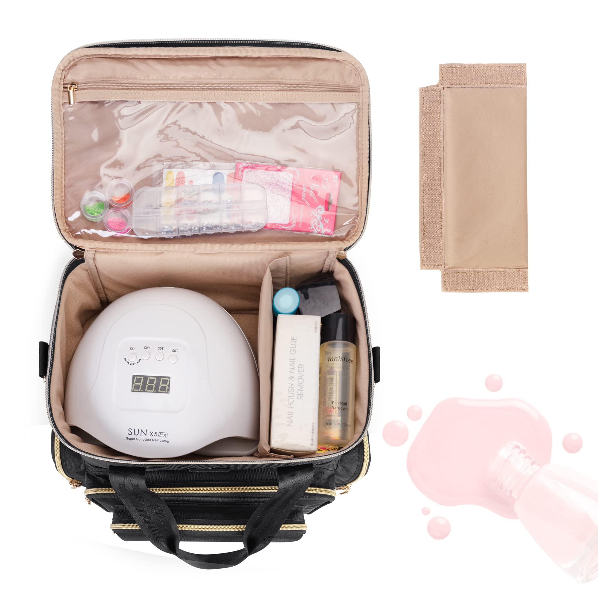 Bafaso Double Layer Nail Polish Organizer Holds 70 Bottles (15Ml - 0.5 Fl.Oz) And A Nail Dryer, Nail Polish Case With 2 Removabl