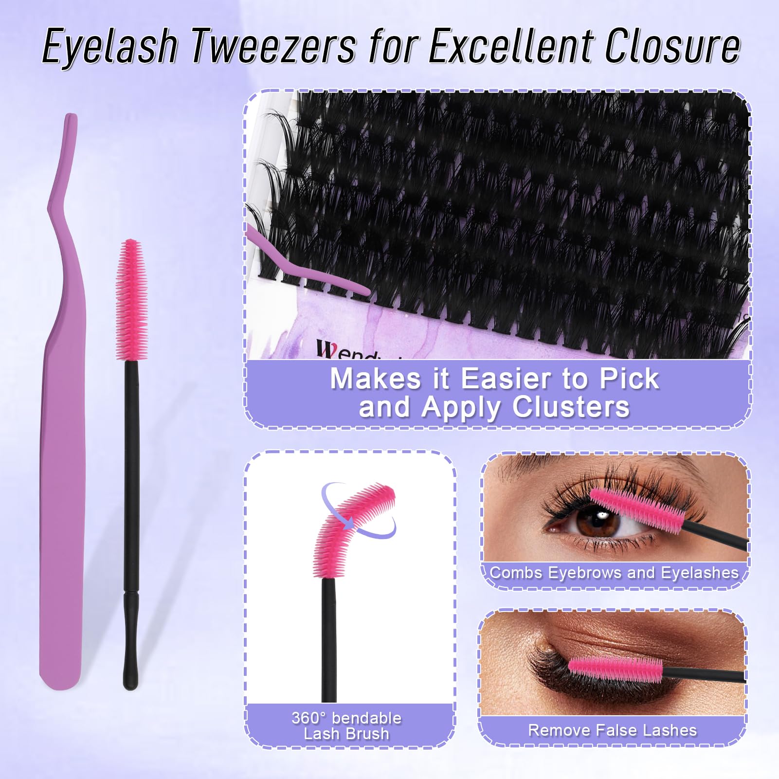 DIY lash Extension Kit 60D+80D Lash Cluster Kit with 240 PCS C/D Curl 12-16mm Mixed,Individual Lashes Clusters Lash Band and Sea