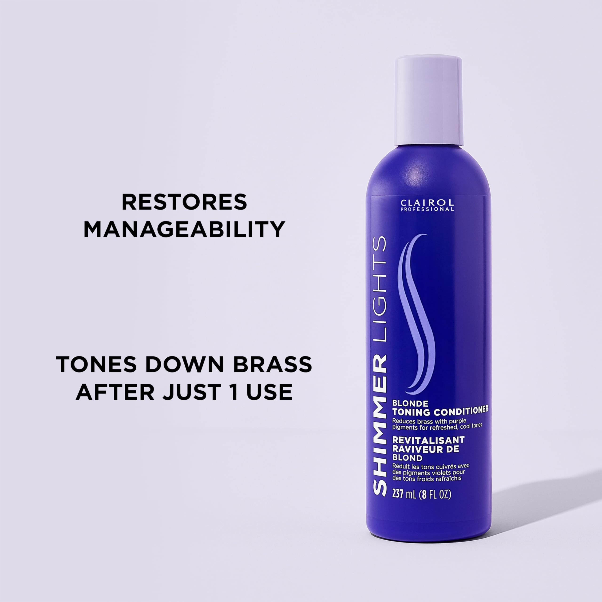 Clairol Professional Shimmer Lights Purple Conditioner, 8 fl. Oz Neutralizes Brass & Yellow Tones For Blonde, Silver, Gray & Hig