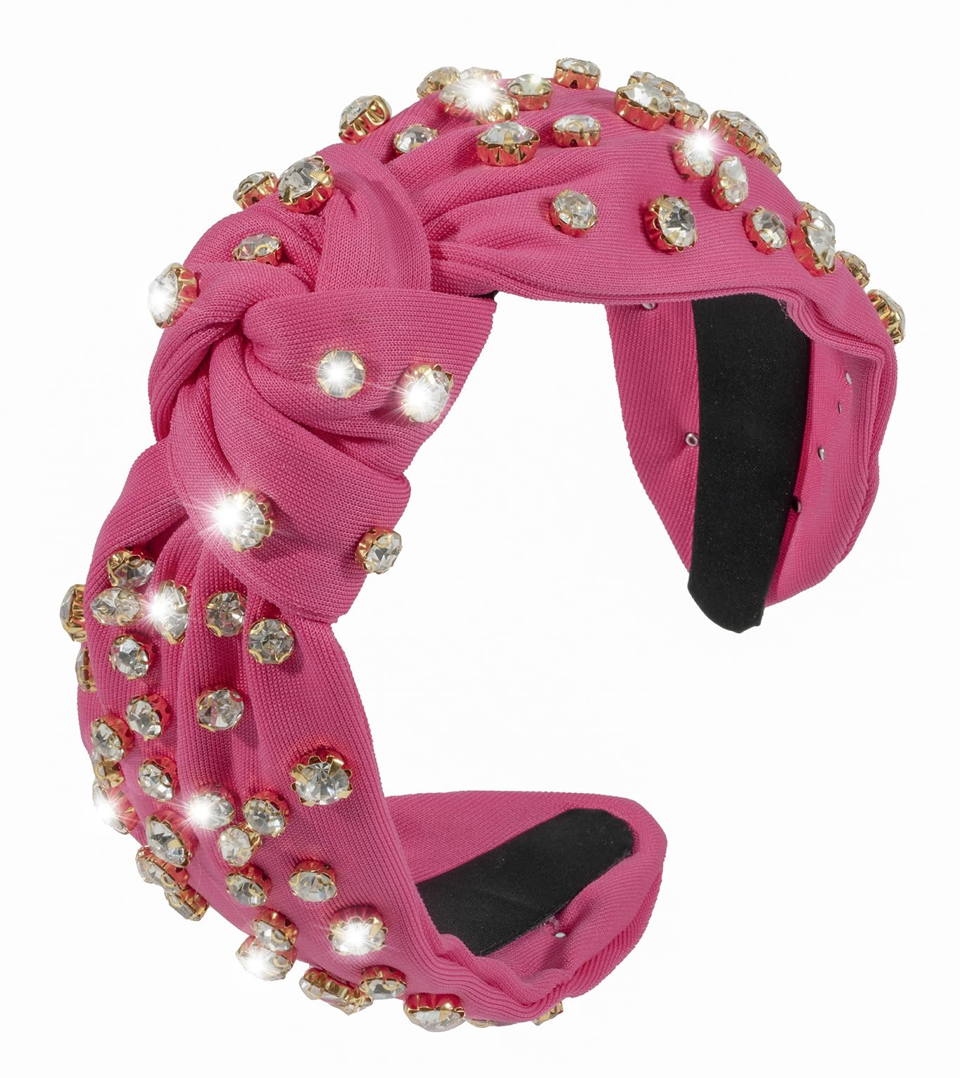 Mixcbe Rhinestone Knotted Hot Pink Headbands for Women, Sparkly Crystal Jeweled Headbands Top Knot Twist Wide Hot Pink Headbands