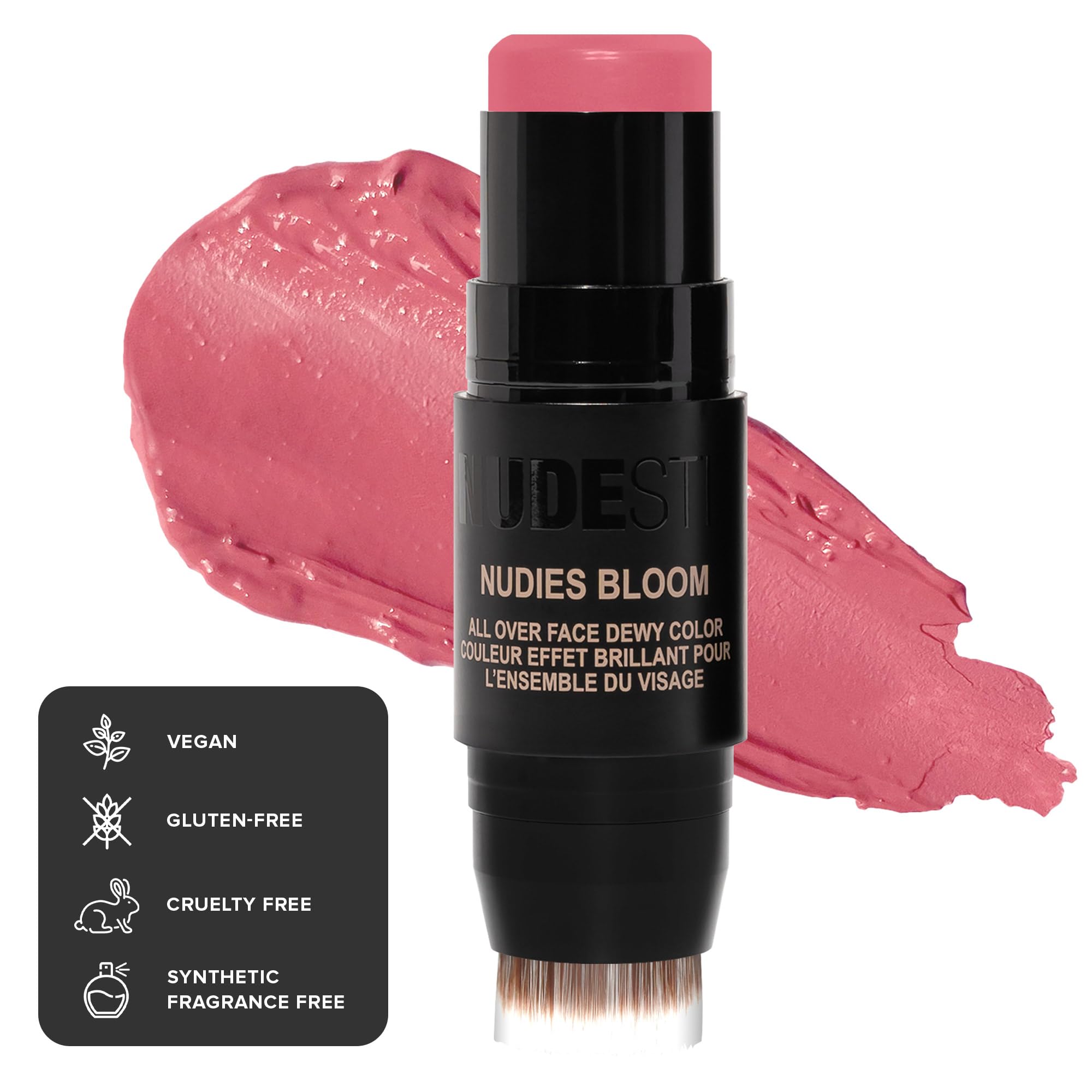 Nudestix Nudies Bloom Dewy and Radiant Cream Blush 3-in-1 All Over Face Colour For Cheeks, Eyes and Lips w/Blending Brush (Bohem