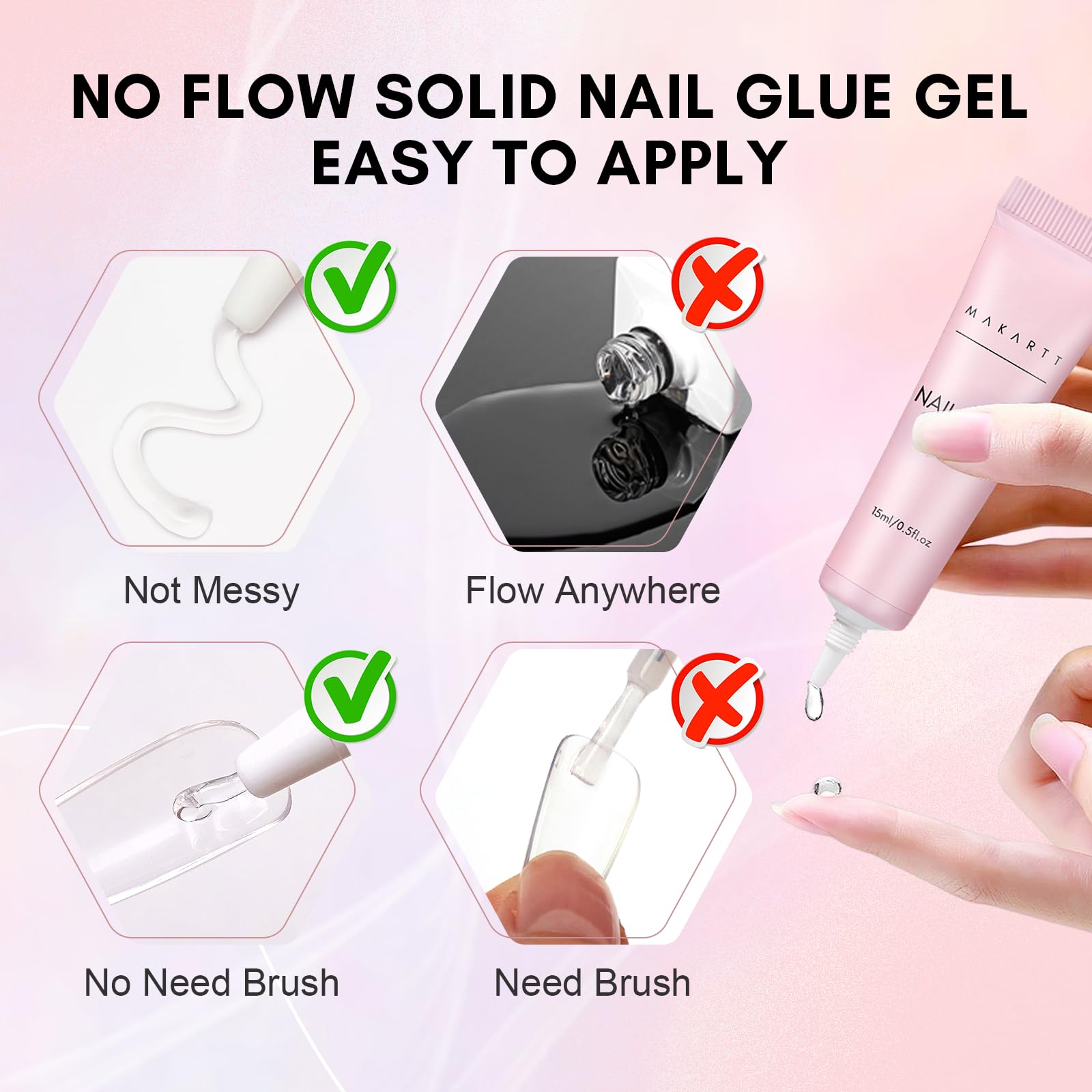 Makartt Gel Nail Glue, Solid Nail Glue For Press On Nails For Soft Gel Nail Tips 15Ml Nail Lamp Needed Multifunctional Nail Tool