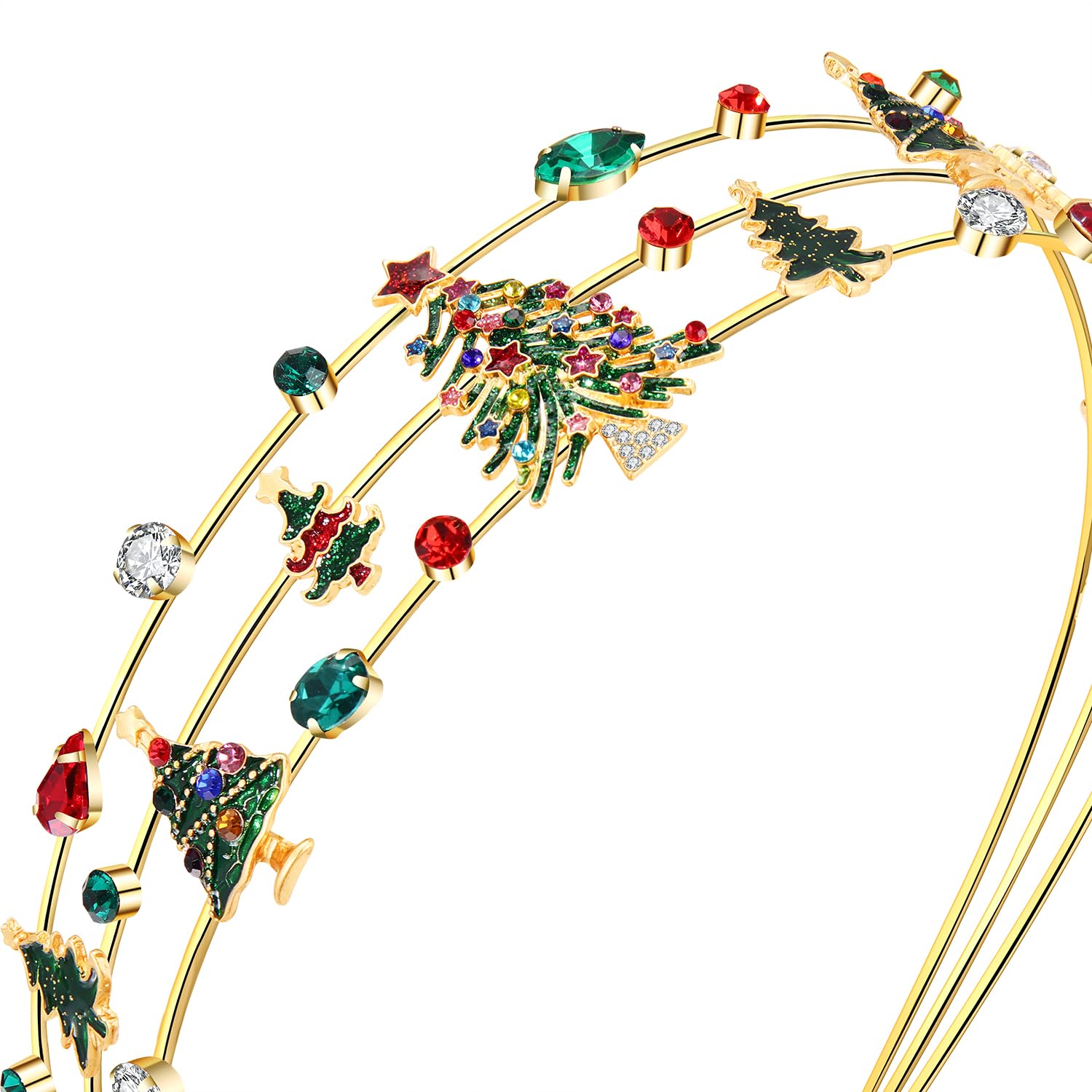 HEIDKRUEGER Christmas Headband for Women Red Green Crystal Xmas Tree Hairband Christmas Party Hair Hoop Accessories(Christmas Tr