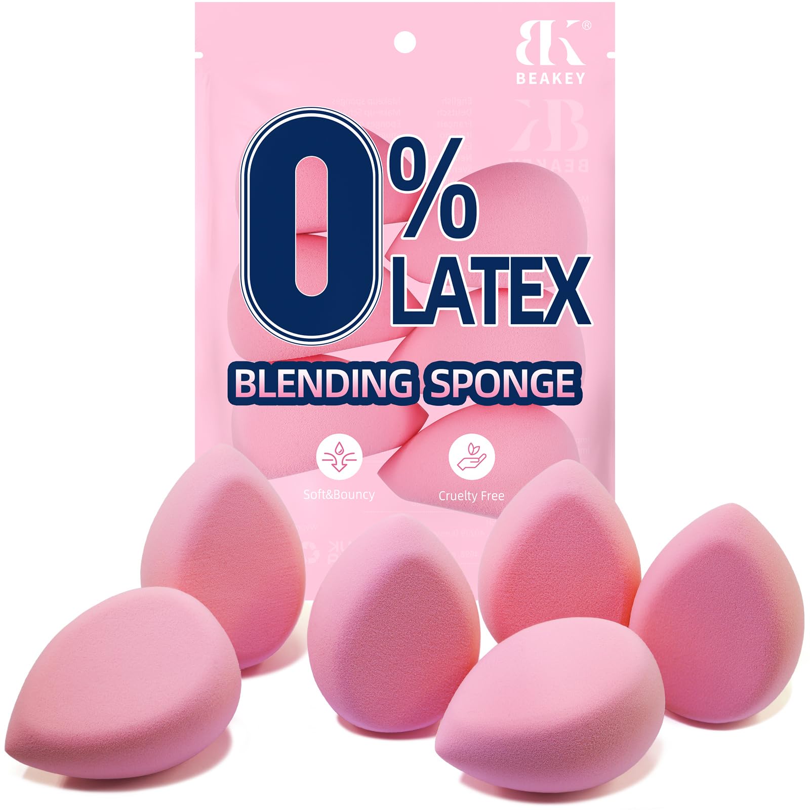 BEAKEY Flat Duo Makeup Sponge of 6, Super Soft 0 Latex Blending Sponge for Flawless Application - Liquid, Cream, Powder, Patente