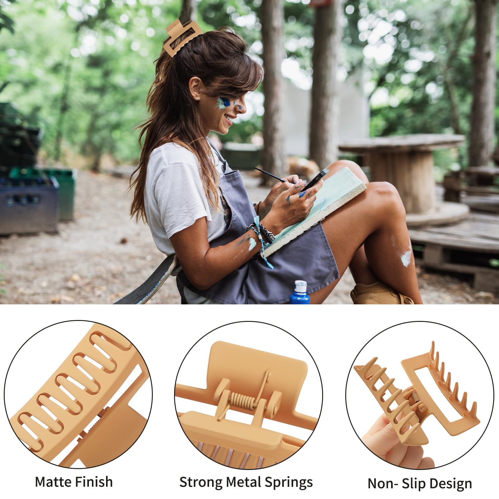 Sisiaipu 3.5 Inch Medium Banana Jaw Hair Clips - 6 Pack Square And Rectangle Clips For Women'S Hair - Basic Accessories