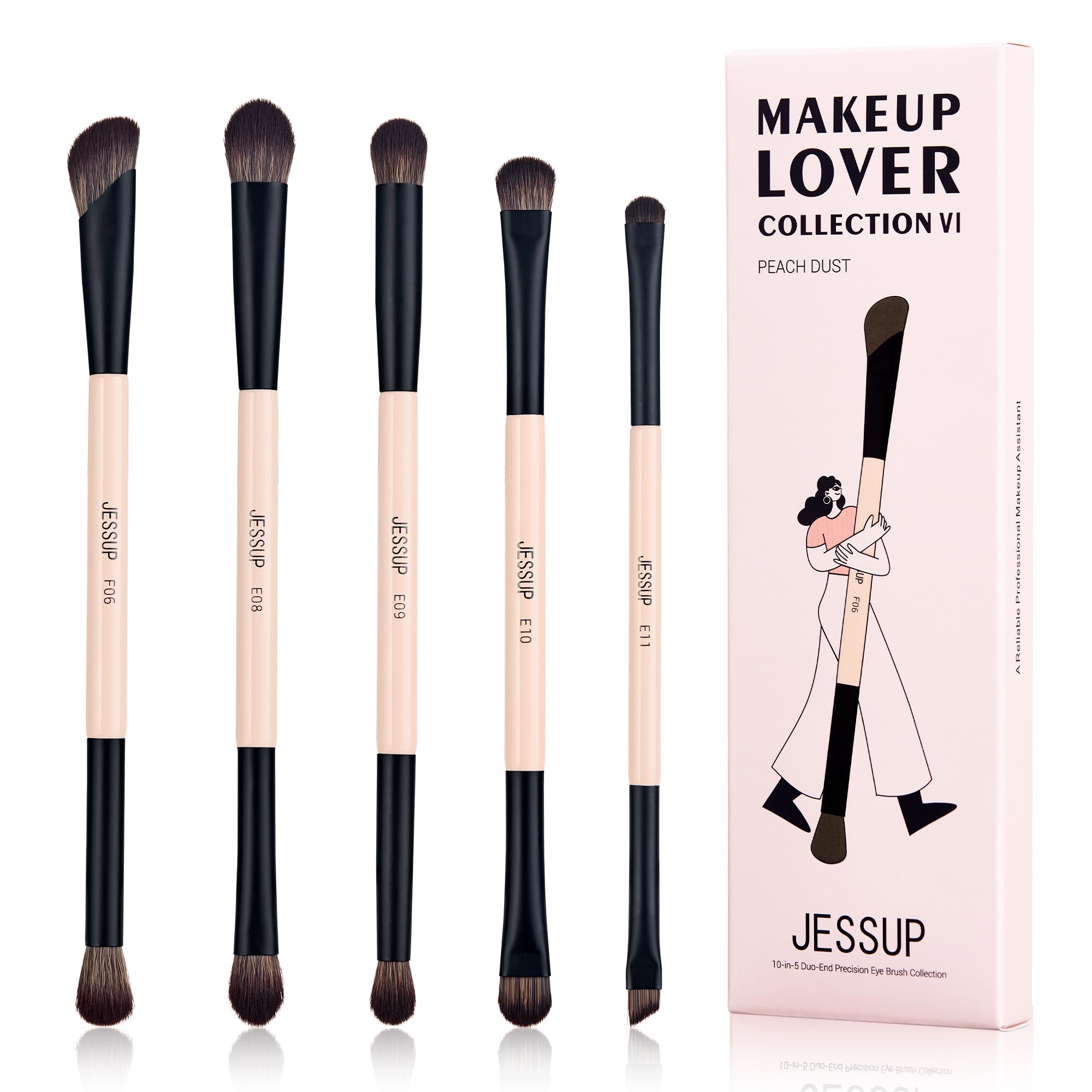 Jessup Makeup Brushes 5Pcs Double Ended Eyeshadow Brush Contour Brush Blending Brush Eyeliner Brush Shader Brush, Vegan Fiber Pr