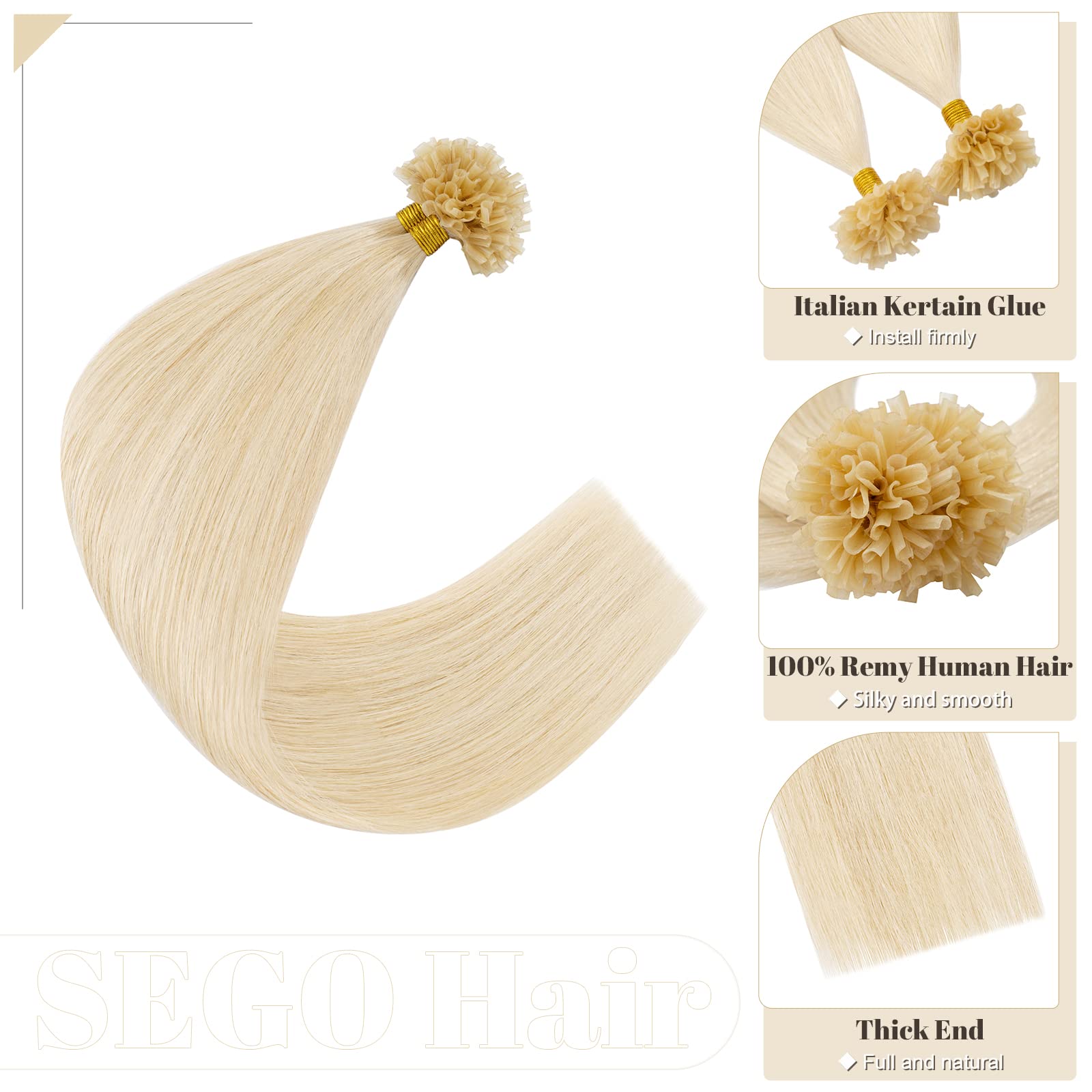 Sego U Tip Human Hair Extensions Pre Bonded Nail Tip Remy Hair Extensions Highlight Keratin Fushion Silky Straight Hair Extensio
