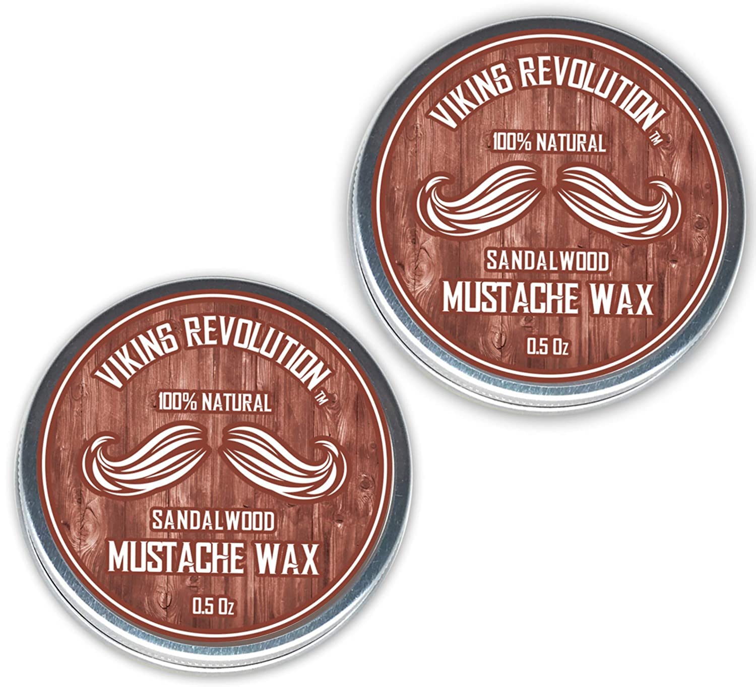 Viking Revolution Mustache Wax 2 Pack - Beard & Moustache Wax for Men - Strong Hold Helps Train Tame & Style (Sandalwood, 2 pack