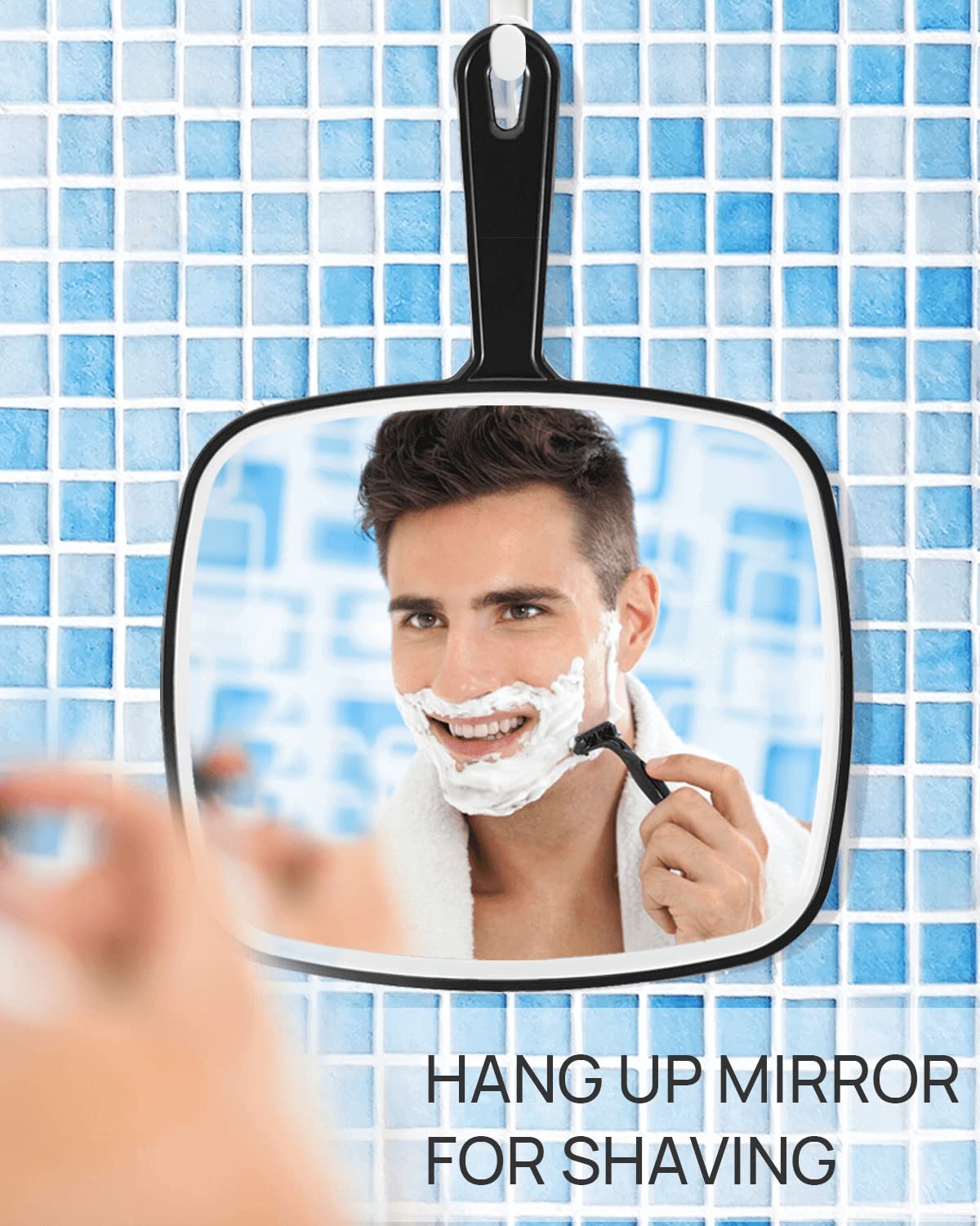 Omiro Hand Mirror, Extra Large Black Handheld Mirror With Handle,12.4'' L X 9'' W, Pack Of 3