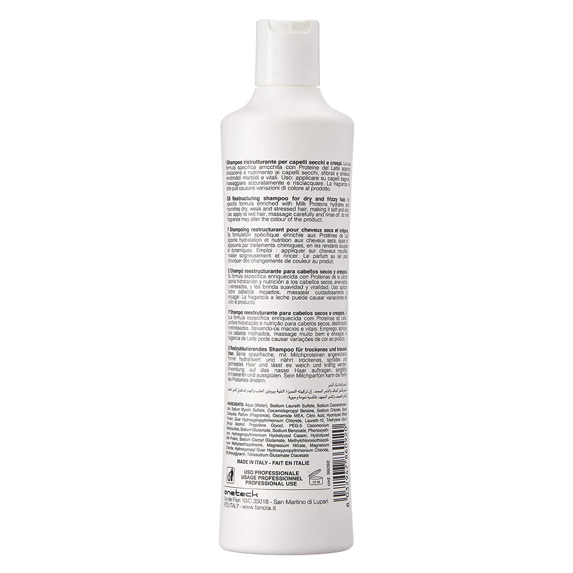 Fanola Nutri Care Restructuring Shampoo 11.8 Oz - Moisturizing & Hydrating Protein Shampoo For Dry, Damaged, And Chemically Trea