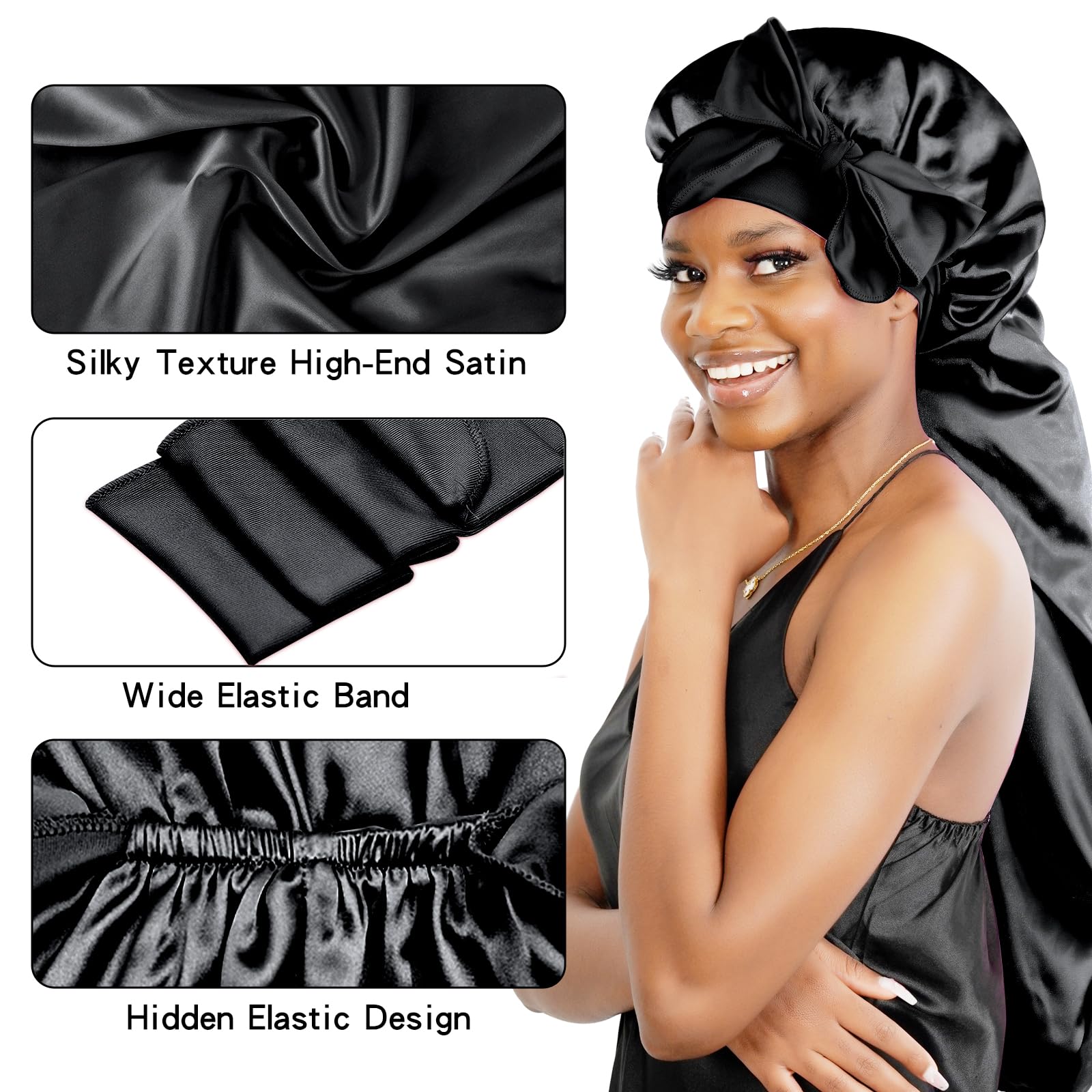 BONNET QUEEN Braid Bonnet Silk Bonnet Foldable Extra Long Bonnet for Braids Satin Bonnet for Sleeping Hair Bonnet with Tie Band