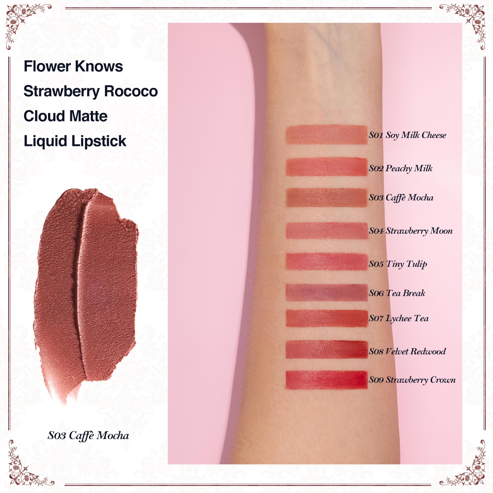 Flower Knows Strawberry Rococo Cloud Lip Cream Matte Liquid Lipstick-Long Lasting&Highly Pigmented Lip Stain -Velvety Waterproof