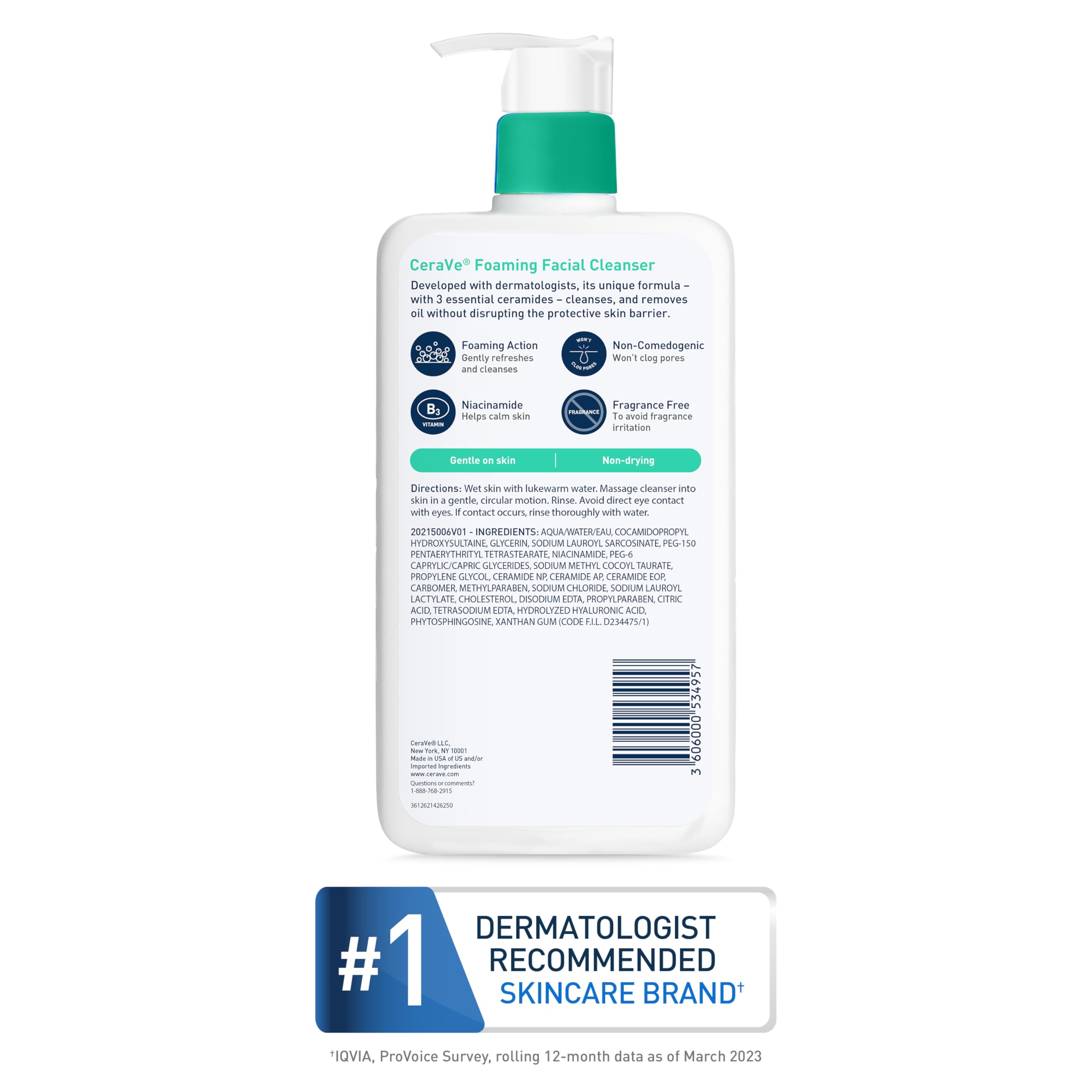 CeraVe Foaming Facial Cleanser | Daily Face Wash for Oily Skin with Hyaluronic Acid, Ceramides, and Niacinamide| Fragrance Free