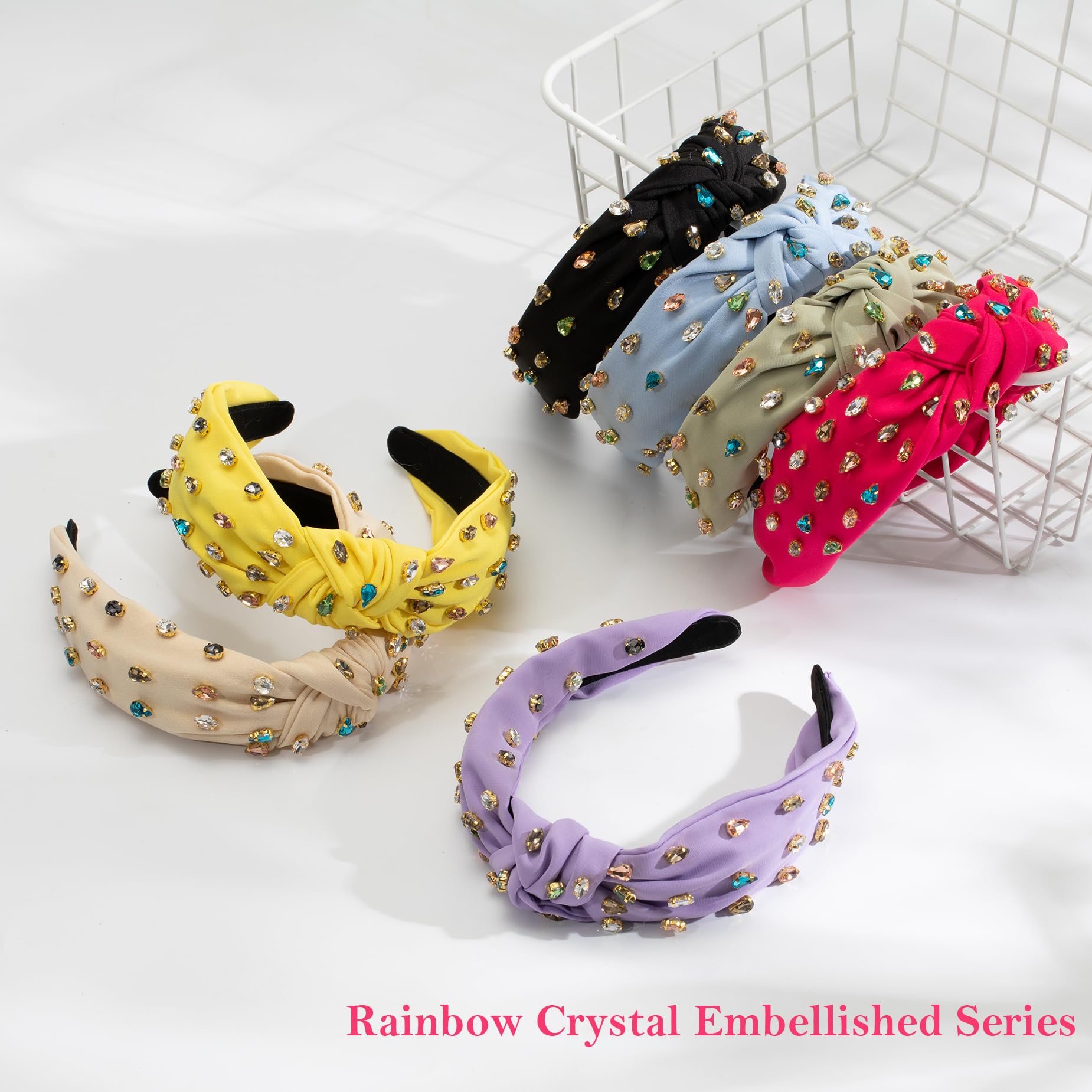 Mixcbe Rhinestone Headband Rhinestone Knotted Black Headbands For Women, Sparkly Crystal Jeweled Headbands Top Knot Twist Wide H