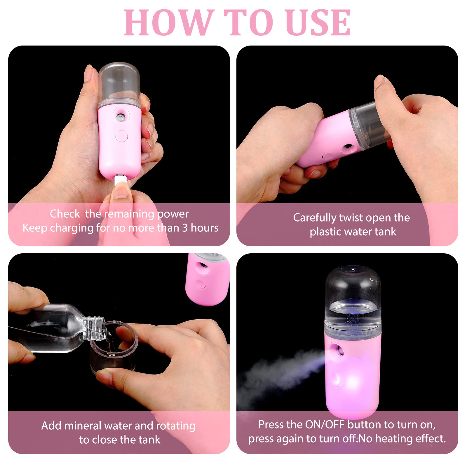 Honoson 2 Pieces Nano Facial Mister 30 ml Mini Face Humidifier Portable Facial Sprayer USB Rechargeable Handy Skin Care Machine