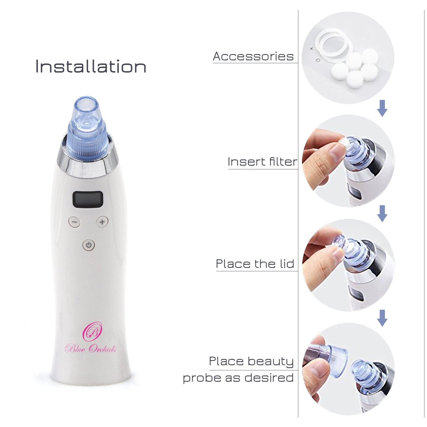 Blackhead Remover Pore Vacuum for face, BlueOrchids dermasuction for Whitehead Removal, Acne Pimple Sucker, face Vacuum Pore Cle