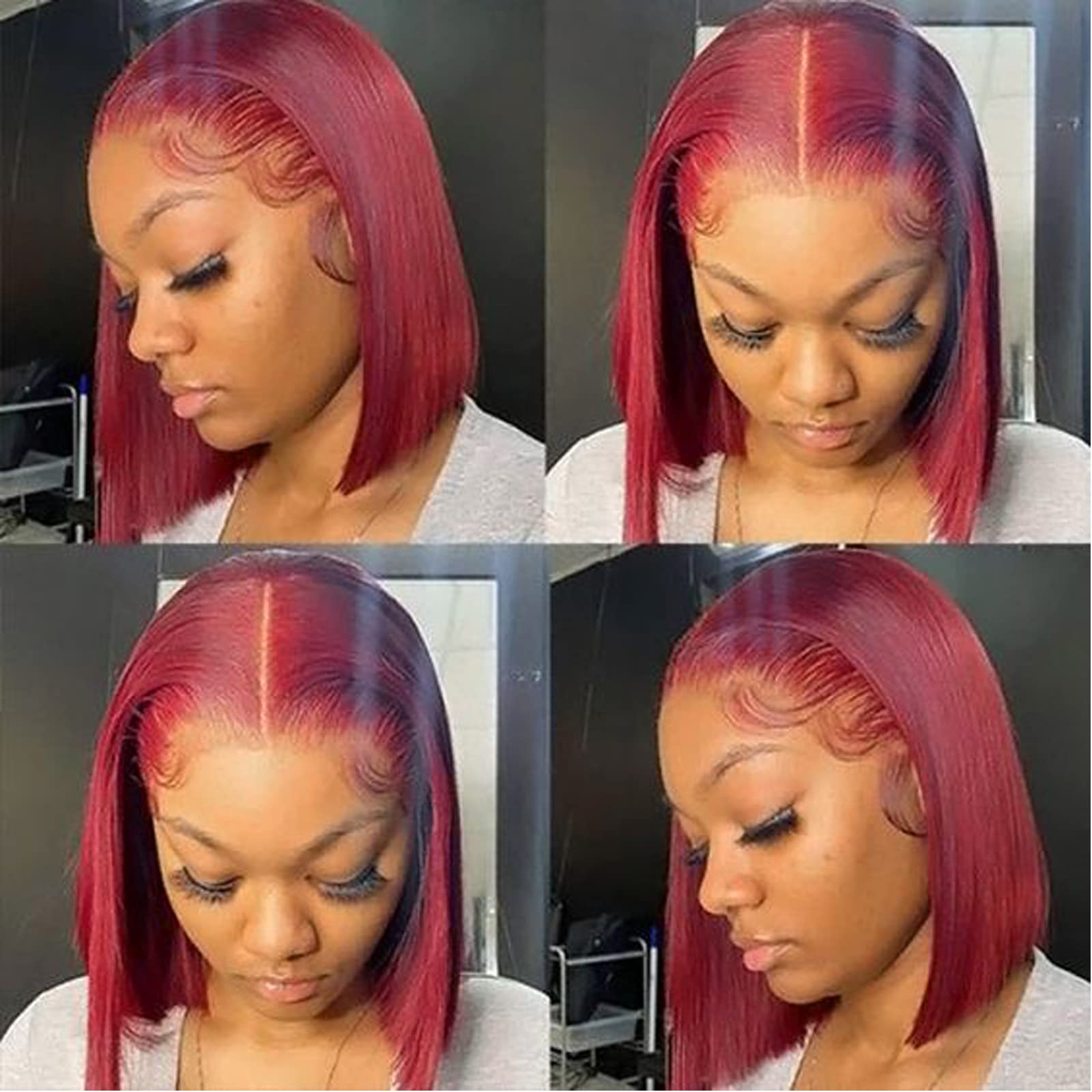 Utide 99J Burgundy Bob Wig Human Hair 16 Inch Straight 13X4 Hd Transparent Lace Frontal Wig Free Part Wig Straight Bob Win Red H