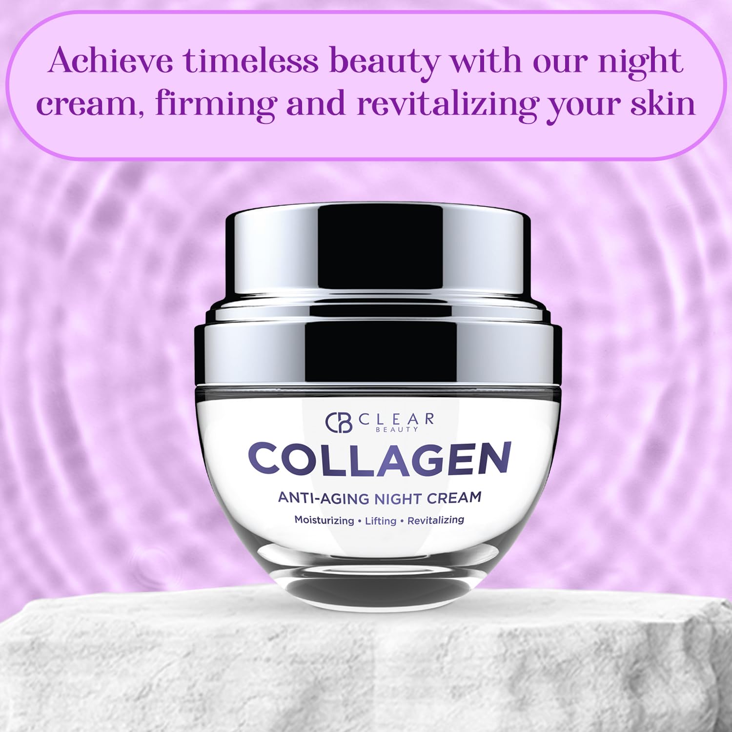 Clear Beauty Collagen Night Face Moisturizer - Dermatologist Tested, Reduces Wrinkles & Fine Lines, Hydrating, Anti-Aging Cream,